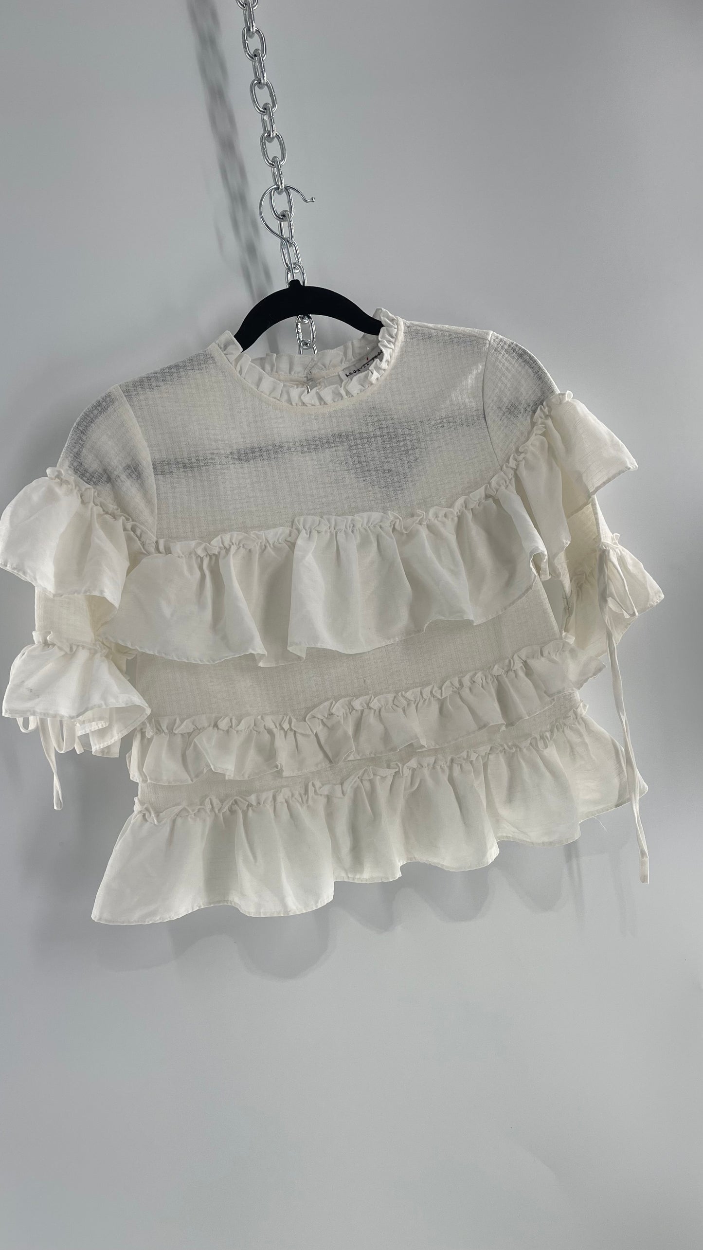 For Love and Lemons English Factory White Ruffle Cloud Blouse with Tags Attached (XS)