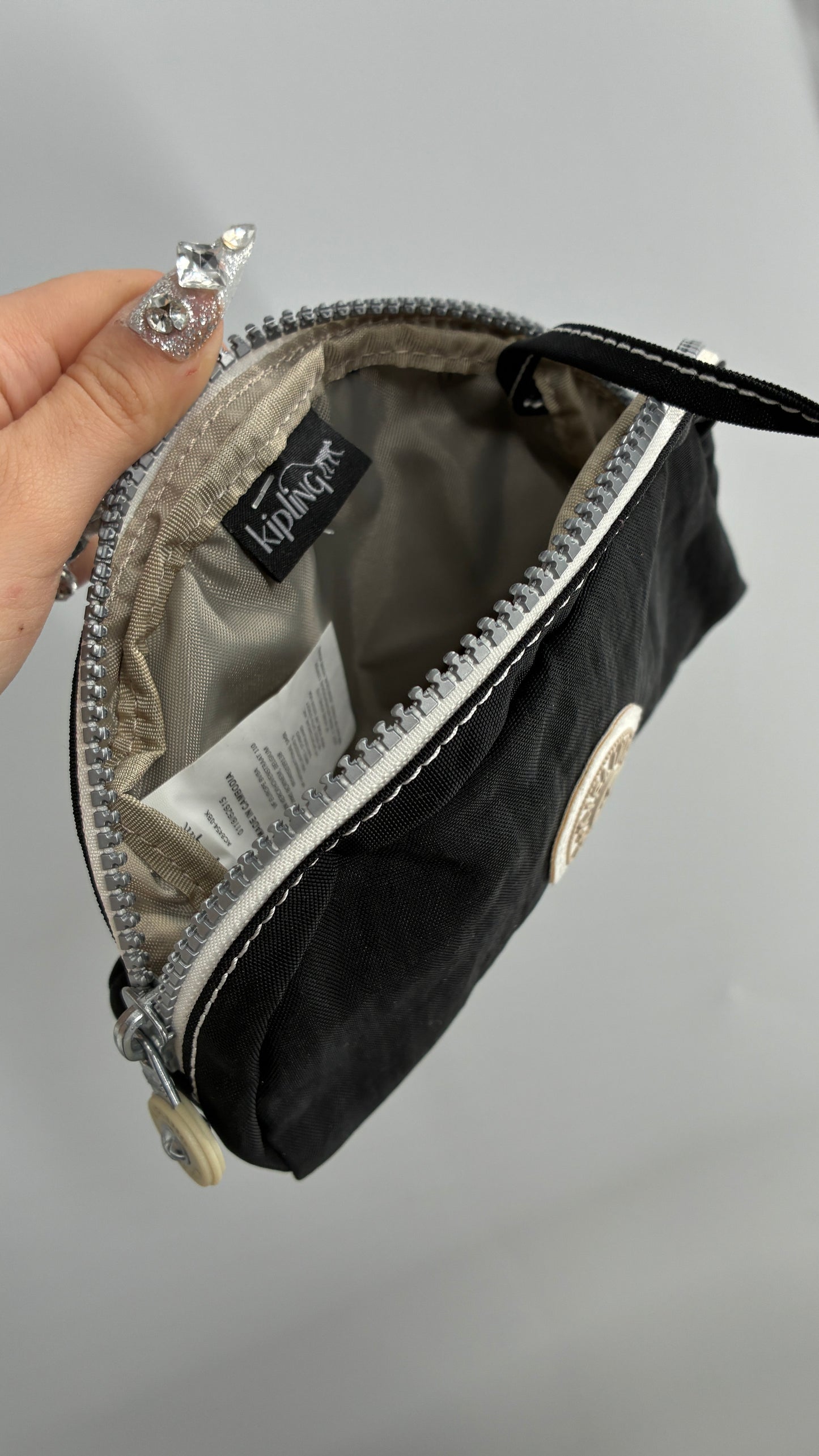Kipling Black Pouch with Contrast White Zipper