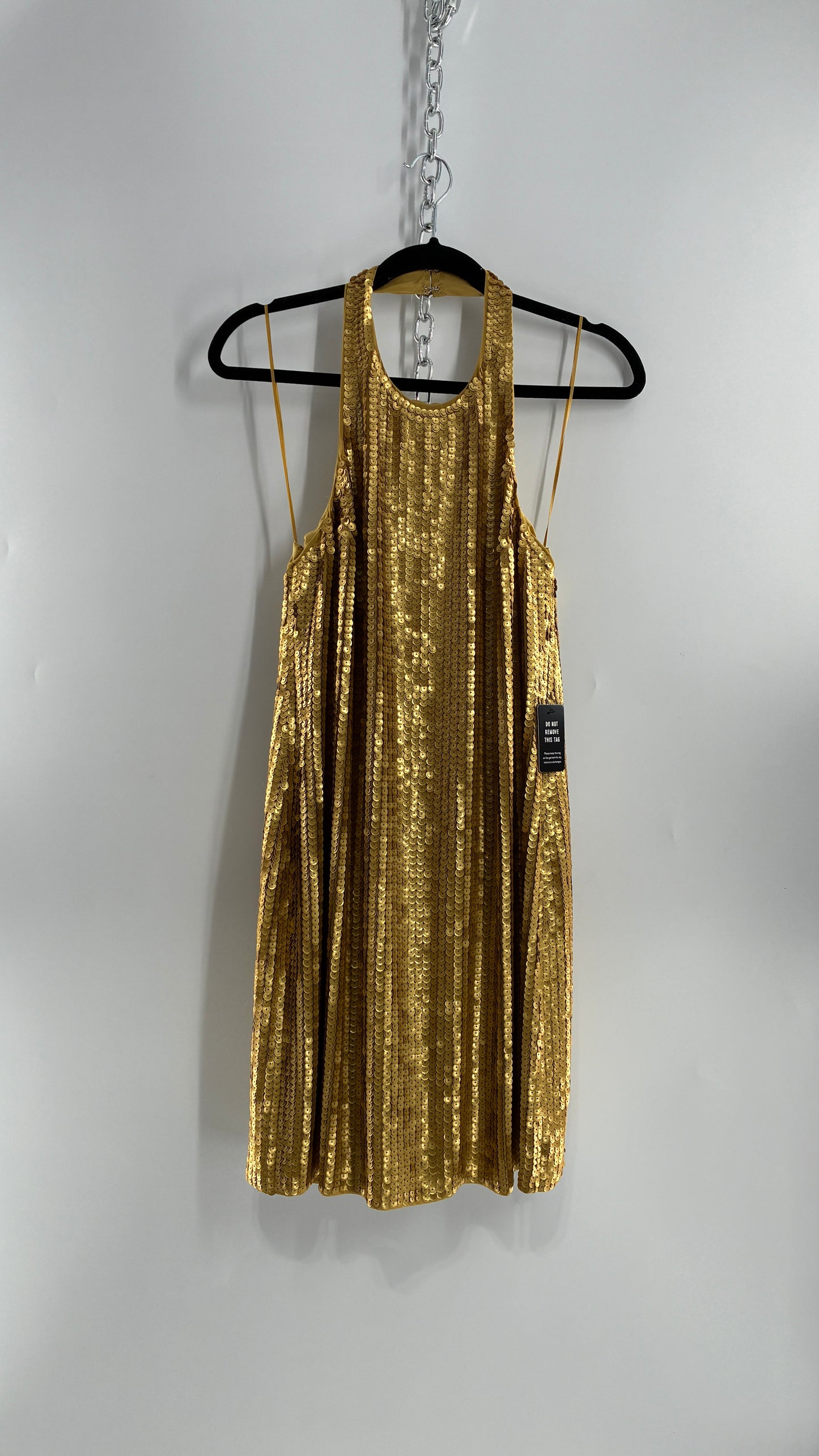 Deadstock Vintage EXPRESS Sequin Beaded Halter Mini Dress with Low Backless Detail (Medium)