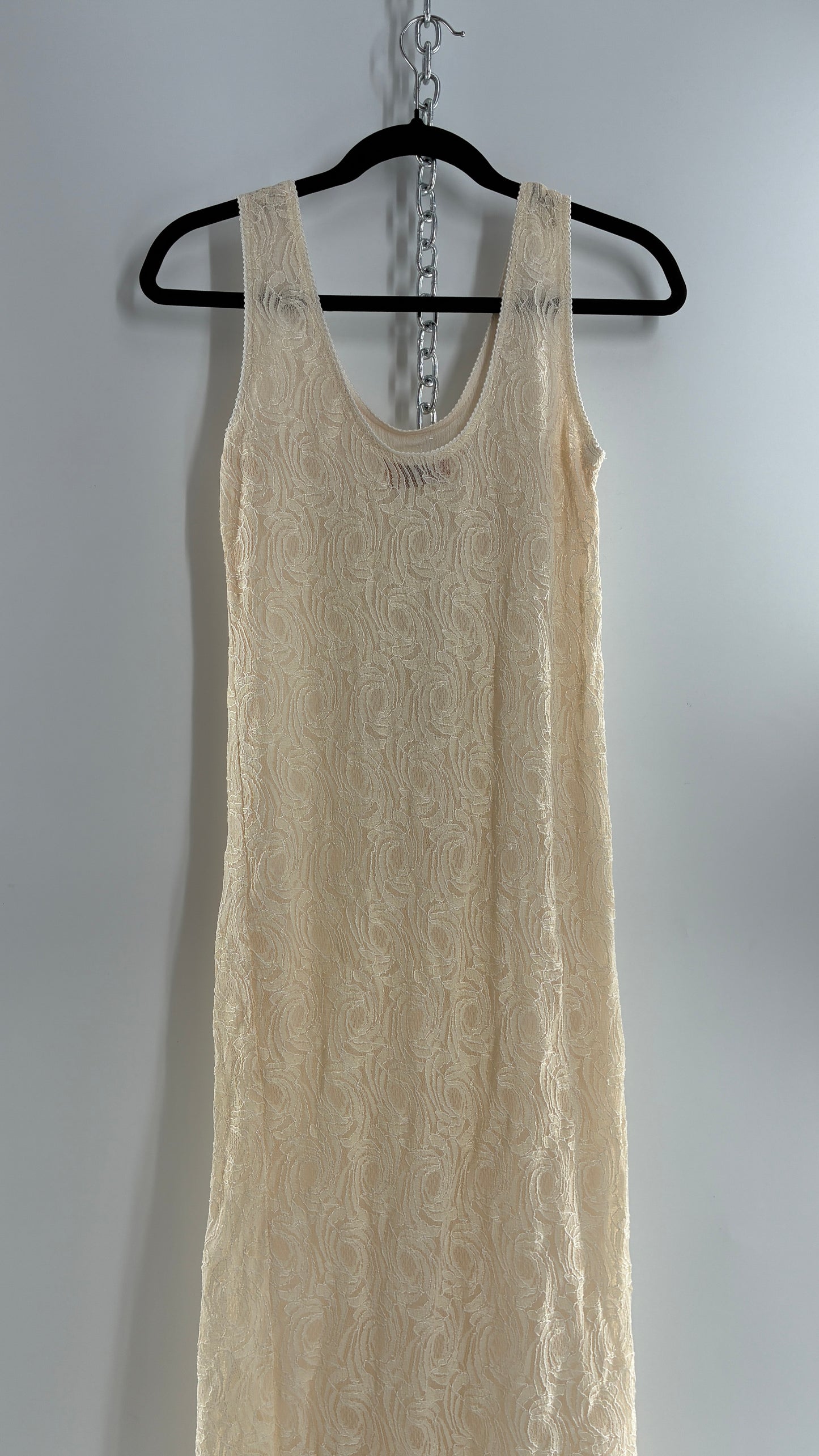 Vintage SARA MIQUE New York Off White Maxi Dress and Balloon Sleeve Cardigan Set (M)