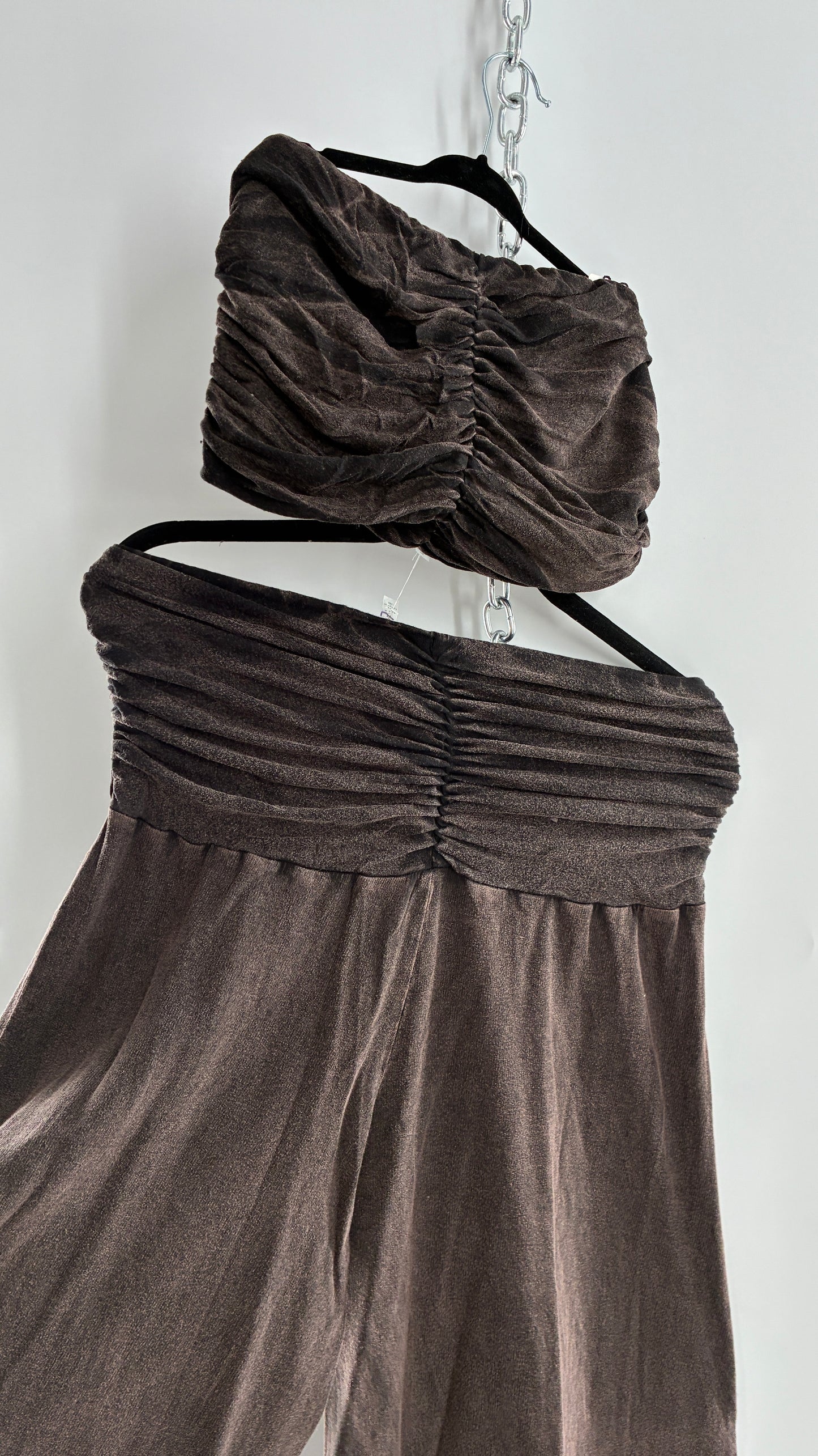 Free People Acid Wash Style Ruched Tube Top And Ultra Wide Leg Pant Set with Tags Attached (L)