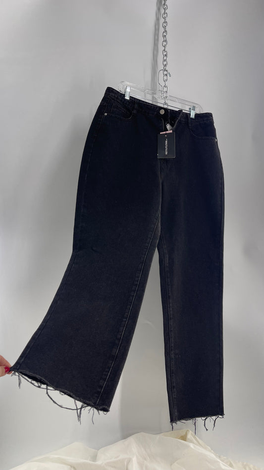 PRETTY LITTLE THING Black Jeans with Frayed Hem with Tags Attached (10)