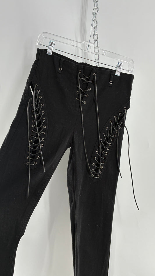 Edikted Black Denim Flares with Open Side Tie Up Details (Medium)