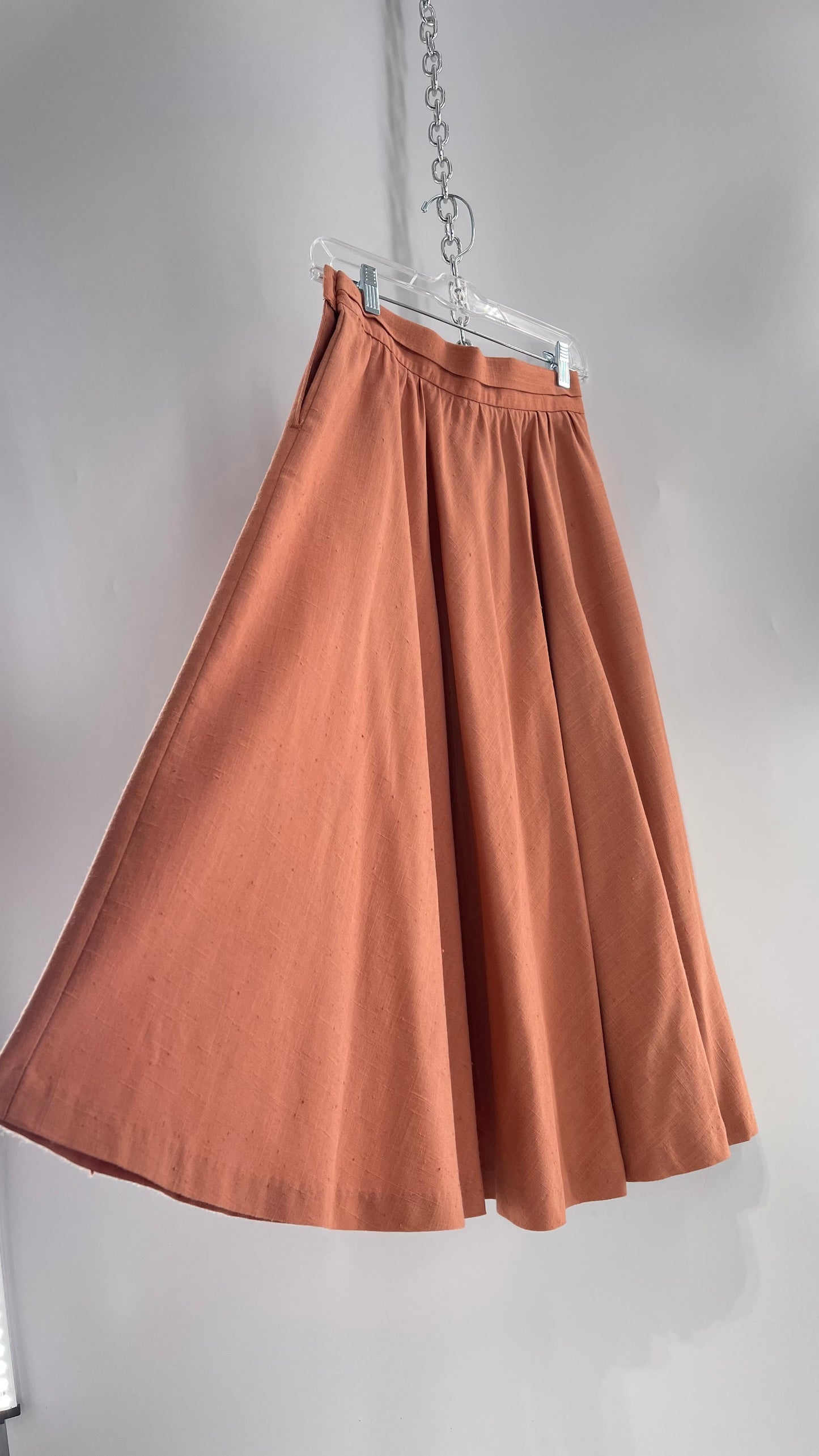 Vintage David N Linen Look Apricot Pink/Orange Circle Skirt with Pockets (9/10)