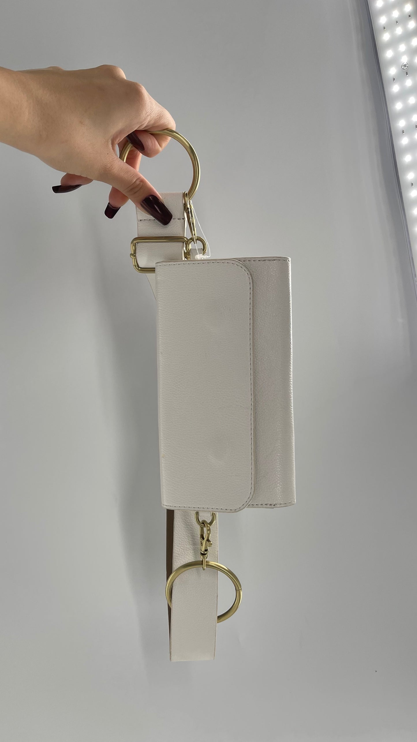 Anthropologie White Belt Bag with Gold Hoops