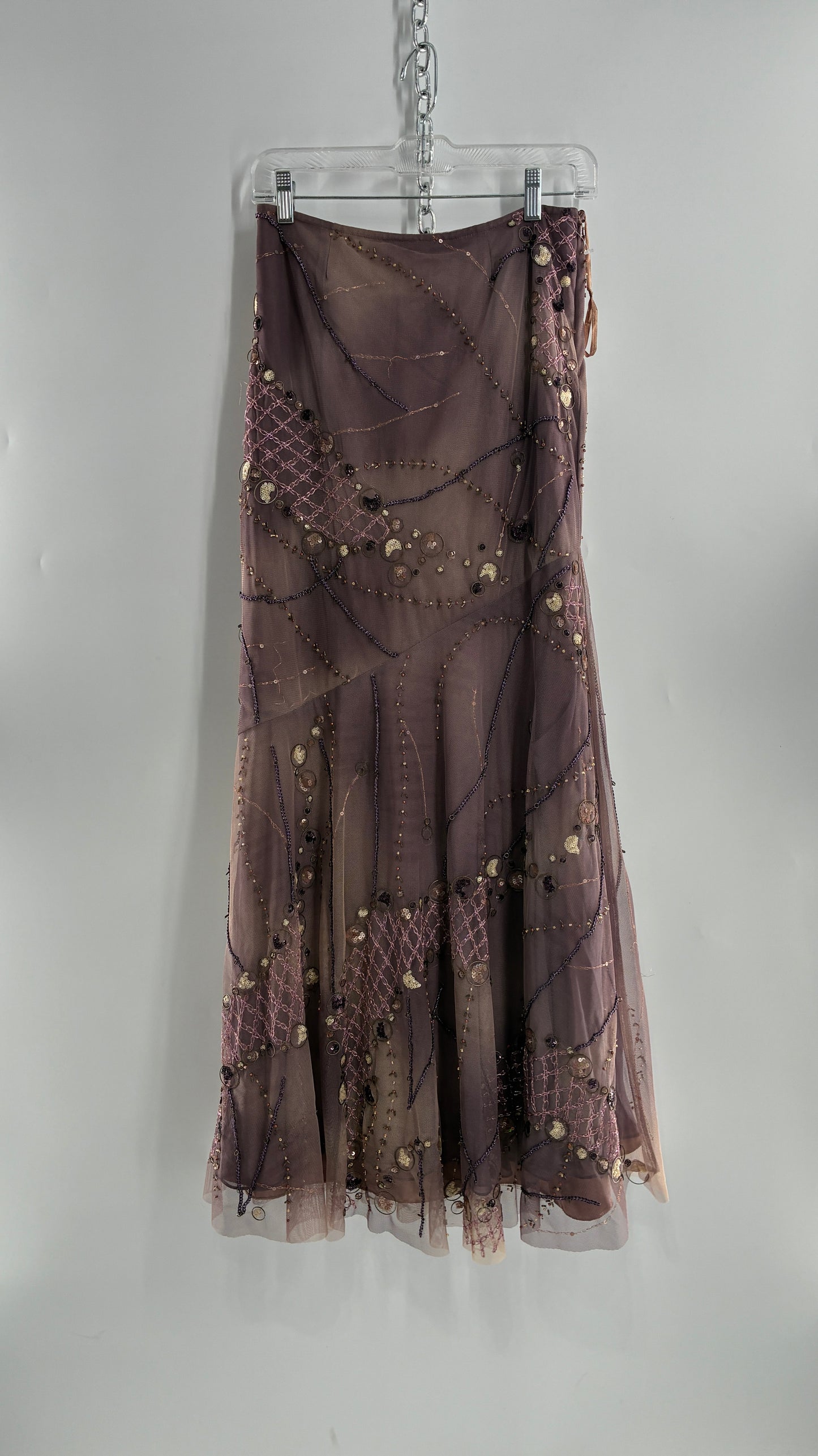 Vintage ALBERTO MAKALI Completely Embroidered and Beaded Maxi Asymmetric Dusty Purple Skirt (4)
