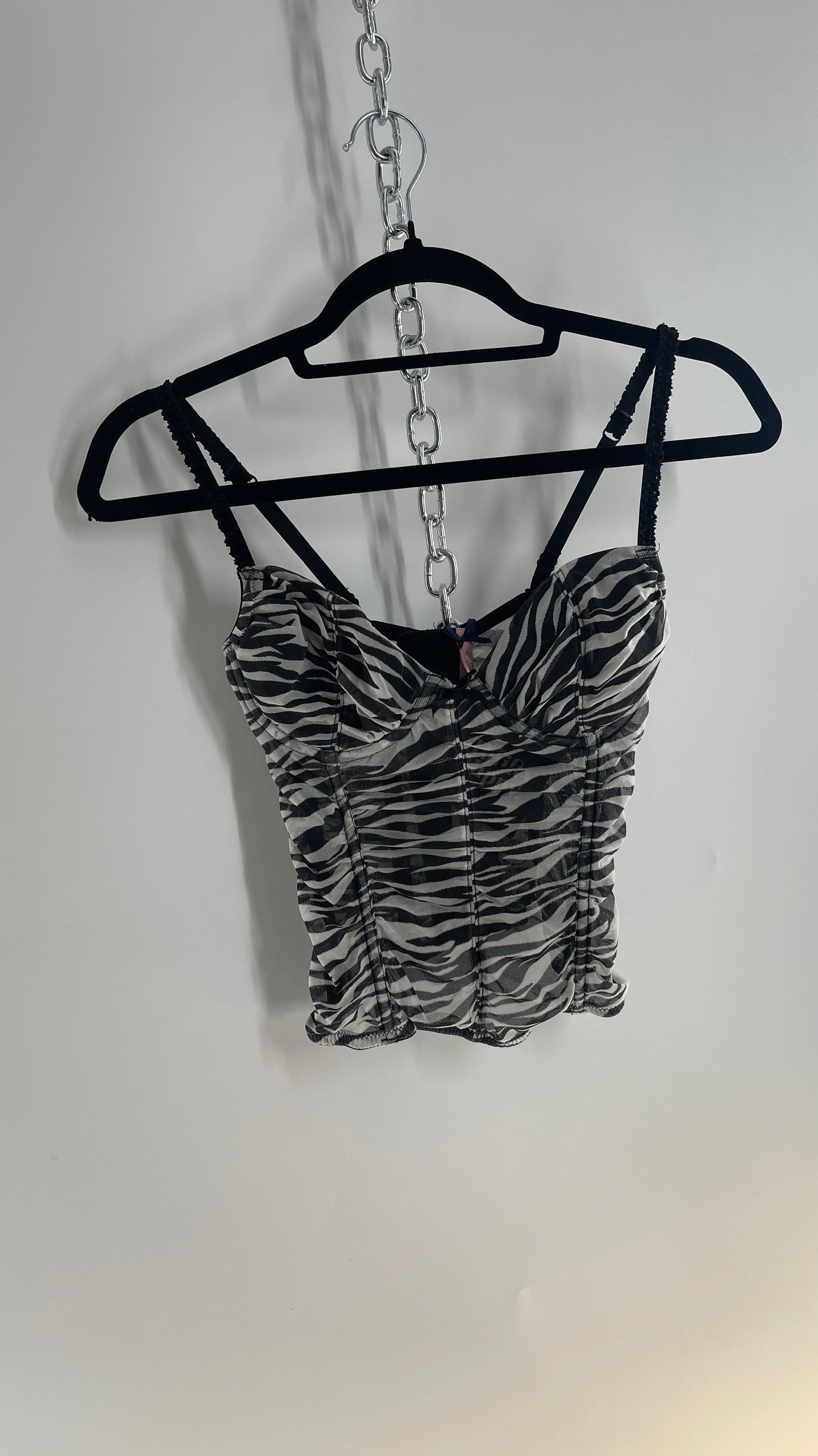 Deadstock Vintage Zebra Corset with Ruched Bodice and Tags Attached (Small)