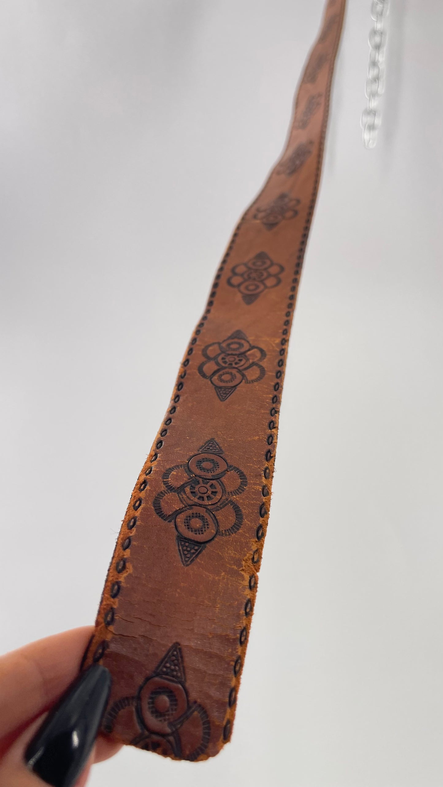 Vintage 70s Hand Tooled HandCrafted Embossed Genuine Leather Belt (S/M)