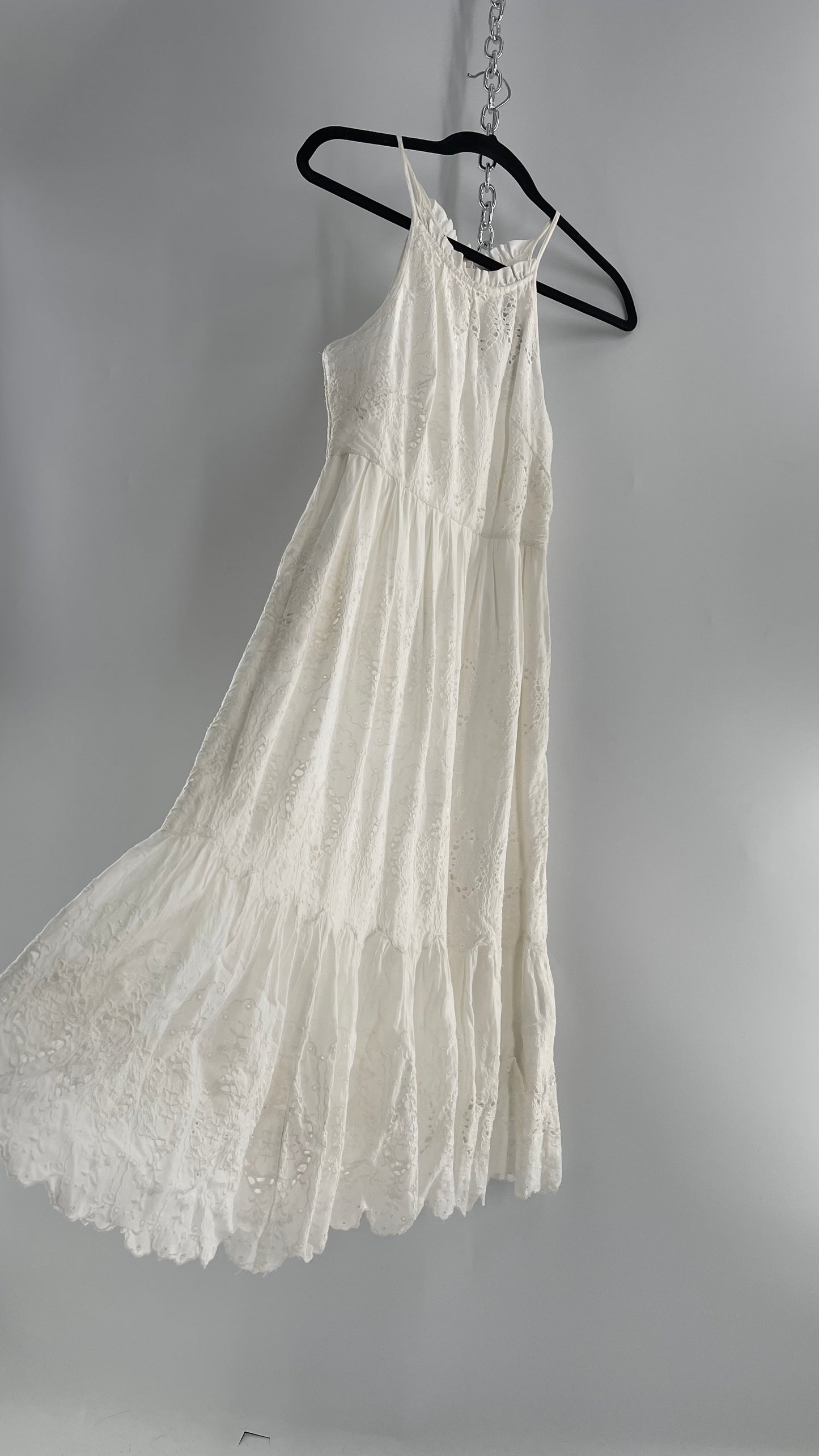 Maeve White Eyelet Tiered Lace Cotton Midi Dress (2)