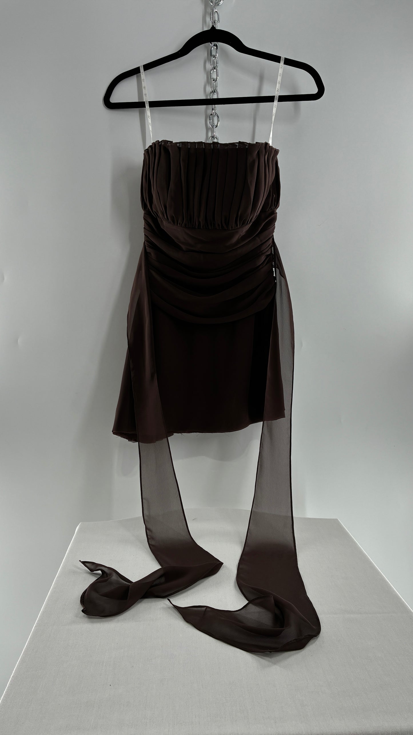 Vintage Brown Ruched Chopped Blouse with Pleated Bust (6)