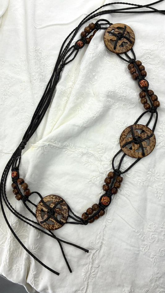 Vintage Tropical Braided & Beaded Coconut Belt