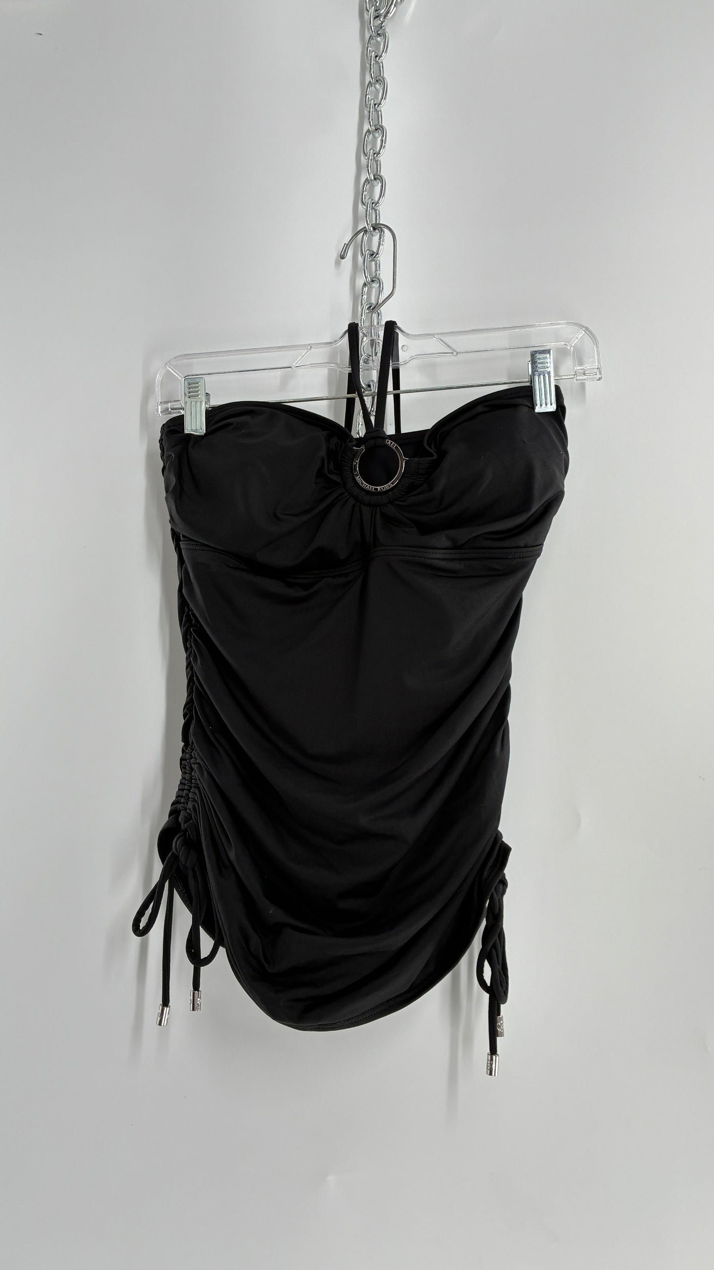 Vintage Michael Kors Ruched Tankini with Adjustable Sides, Halter Choker, and Branded Hoop (Small)