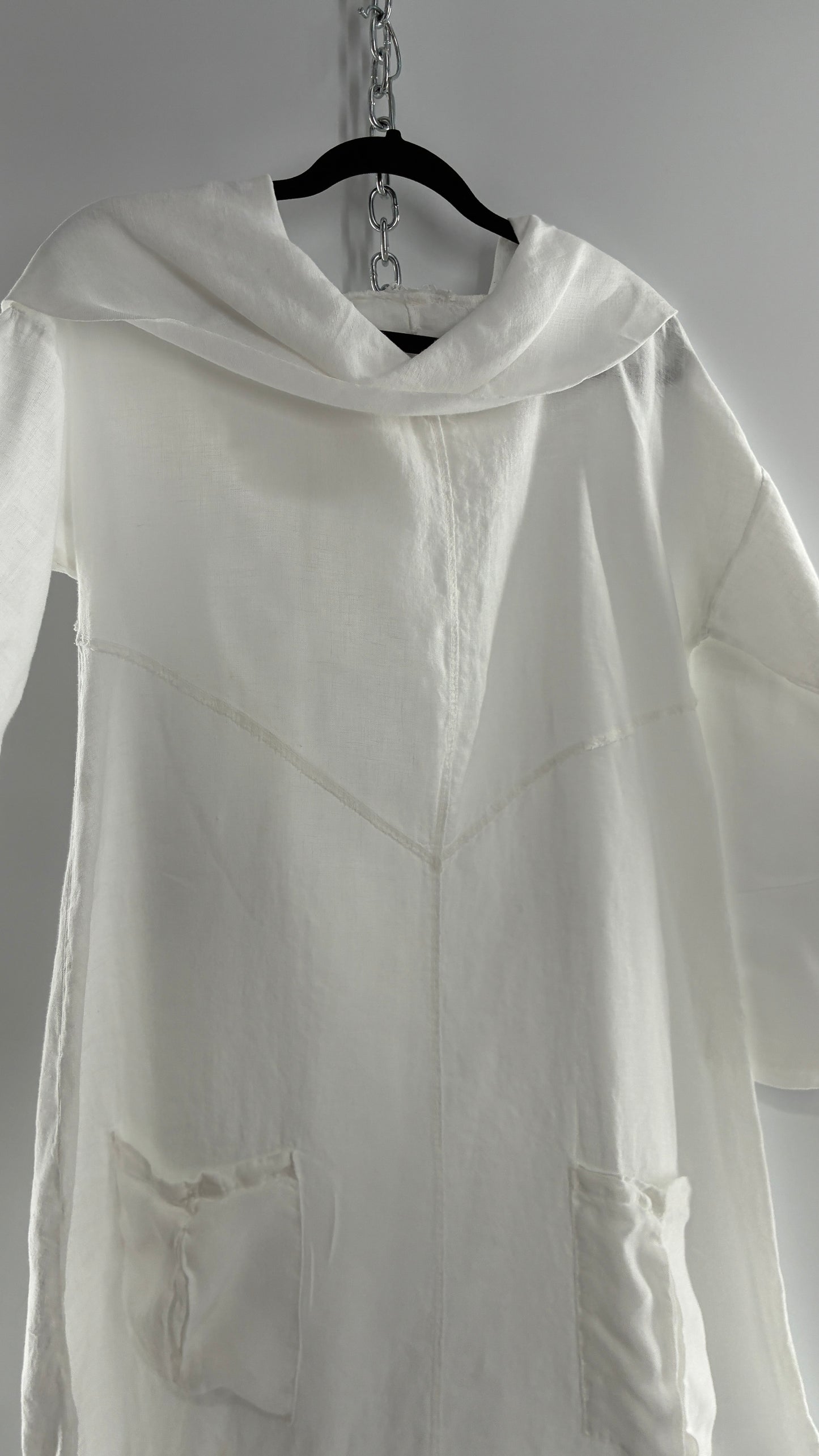 Vintage White 100% Linen Made in Italy Blouse Dress (Large)