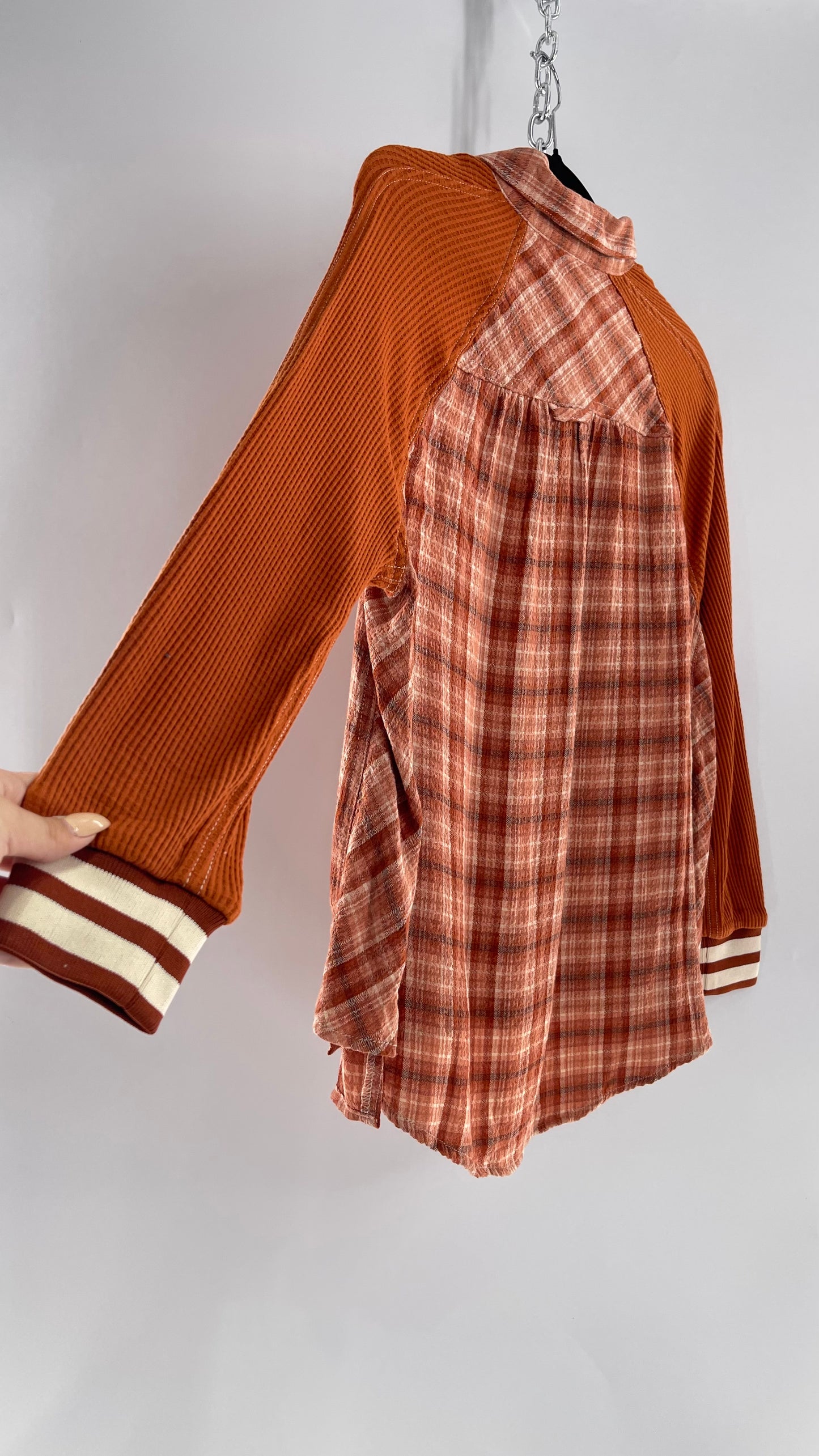 BDG Burnt Orange Flannel with Waffle Knit Sleeves (XS)