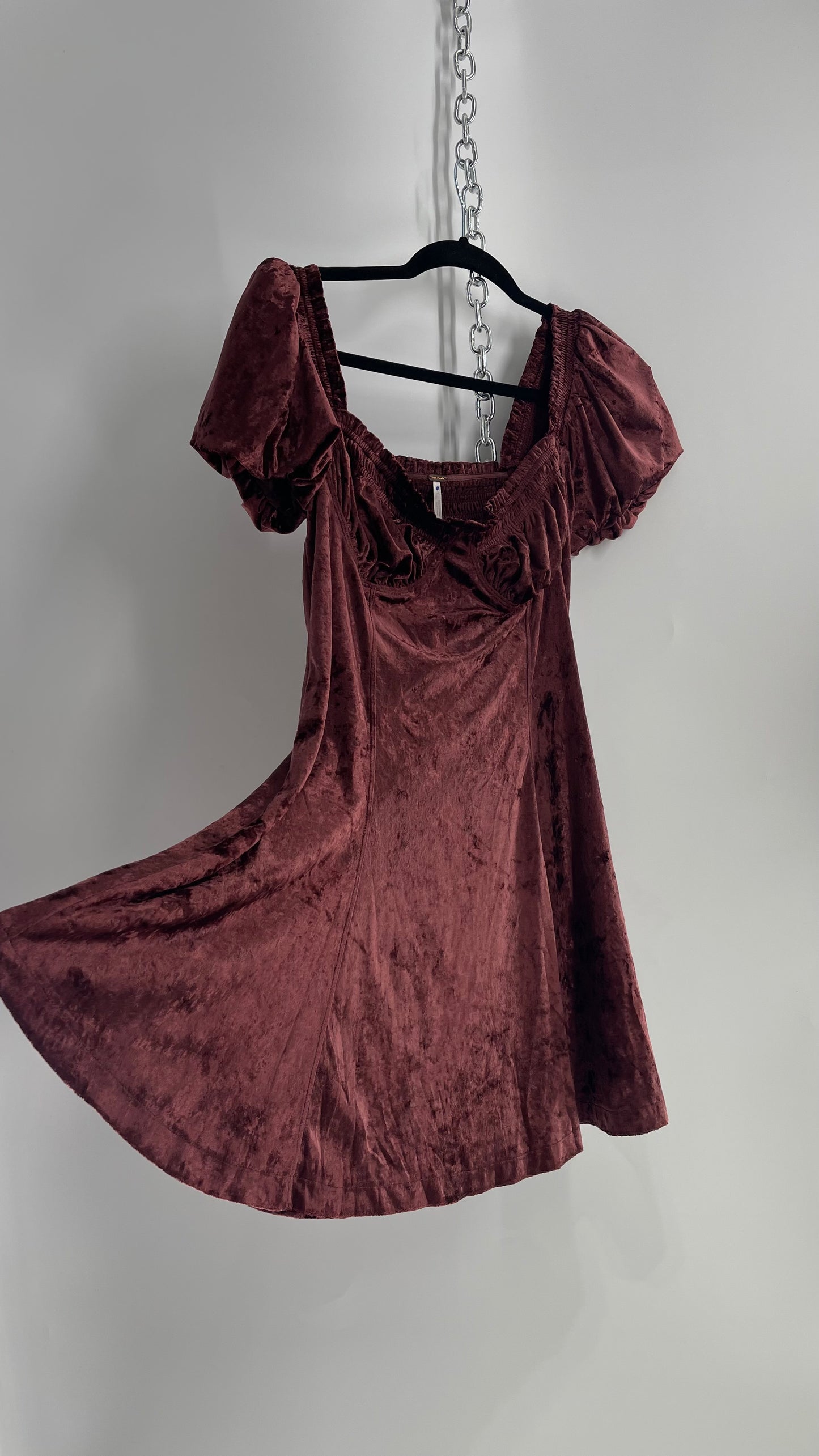 Free People Velour Plum Bustier Milkmaid Dress with Bubble Puff Sleeves (2)