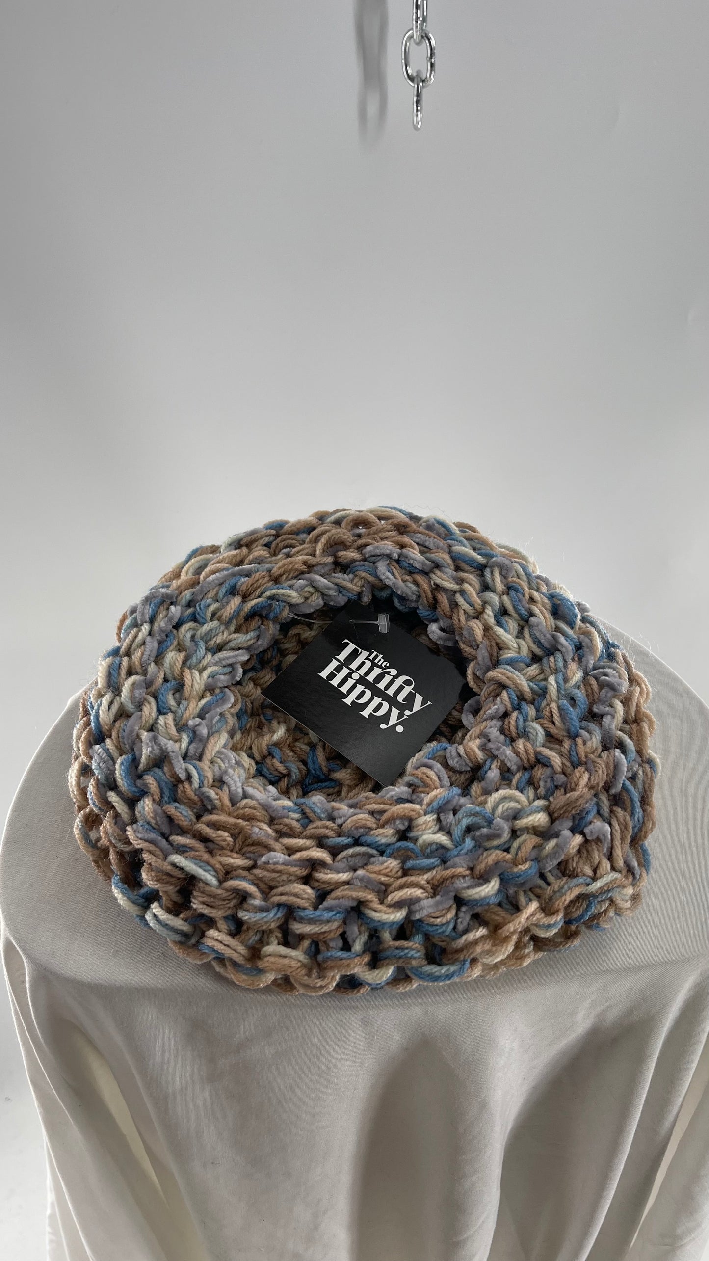 Vintage Handmade Blue/Grey/Brown Knit Beanie/Beret