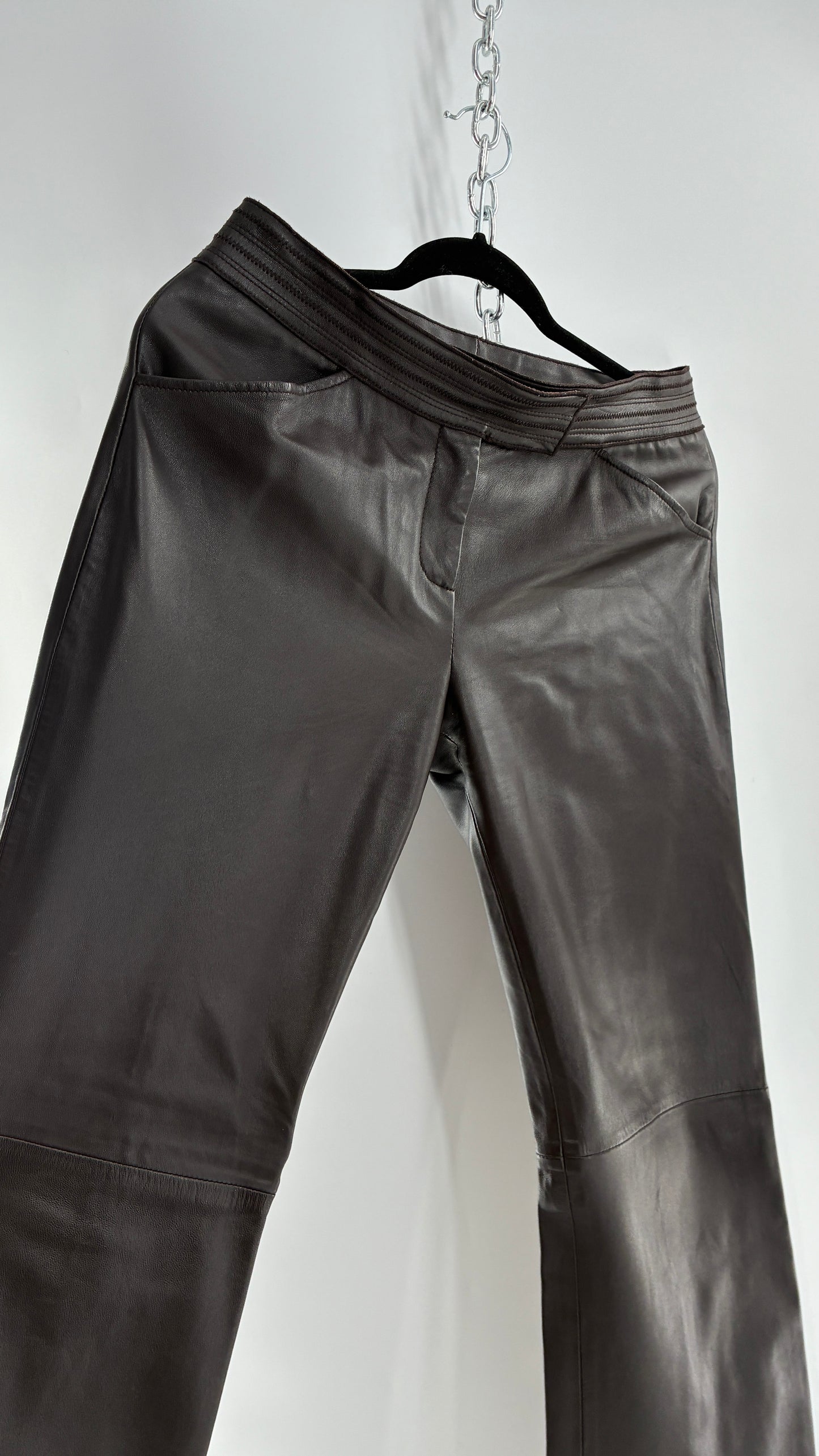 Vintage ETCETERA Deep Brown Low Waisted Embroidered, Side Closure Pants with Bootcut Hem (4)