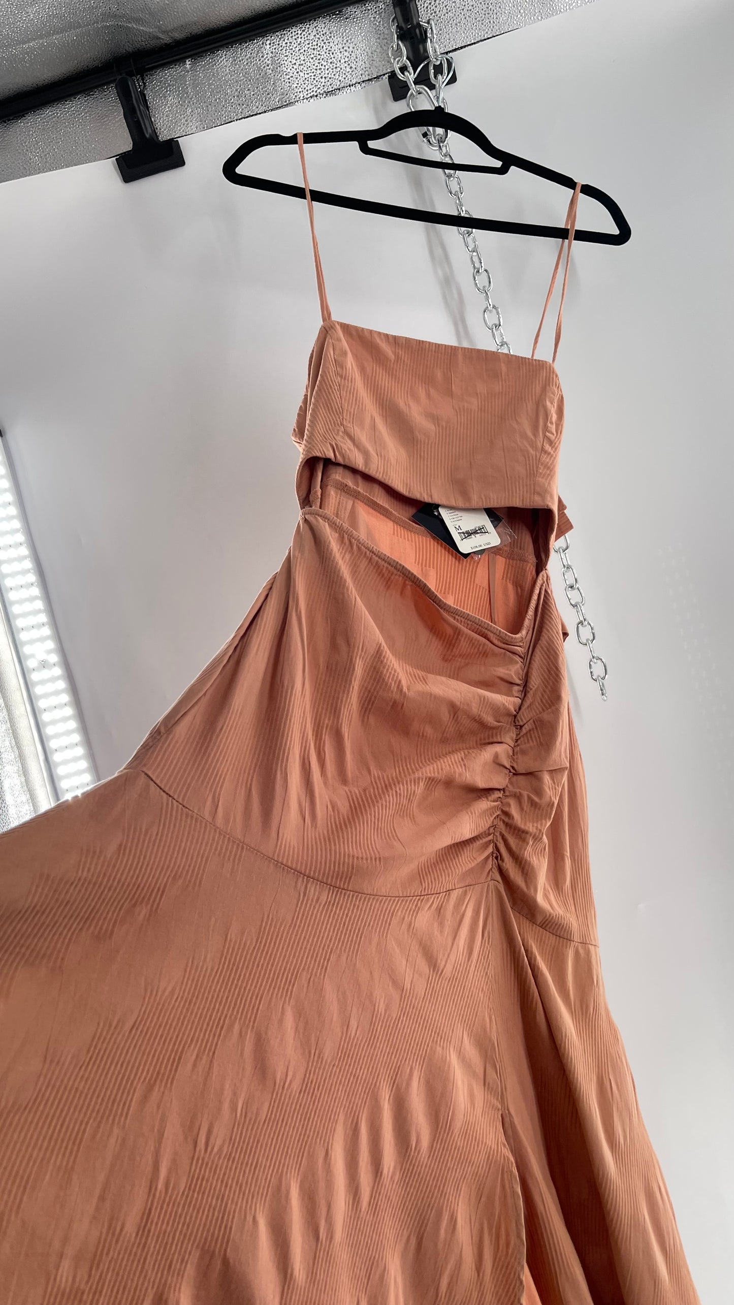 Free People Terracotta/ Smoky Pink Maxi Dress with Exposed Midriff, Waist Bow, and Side Slit with Tags Attached  (M)