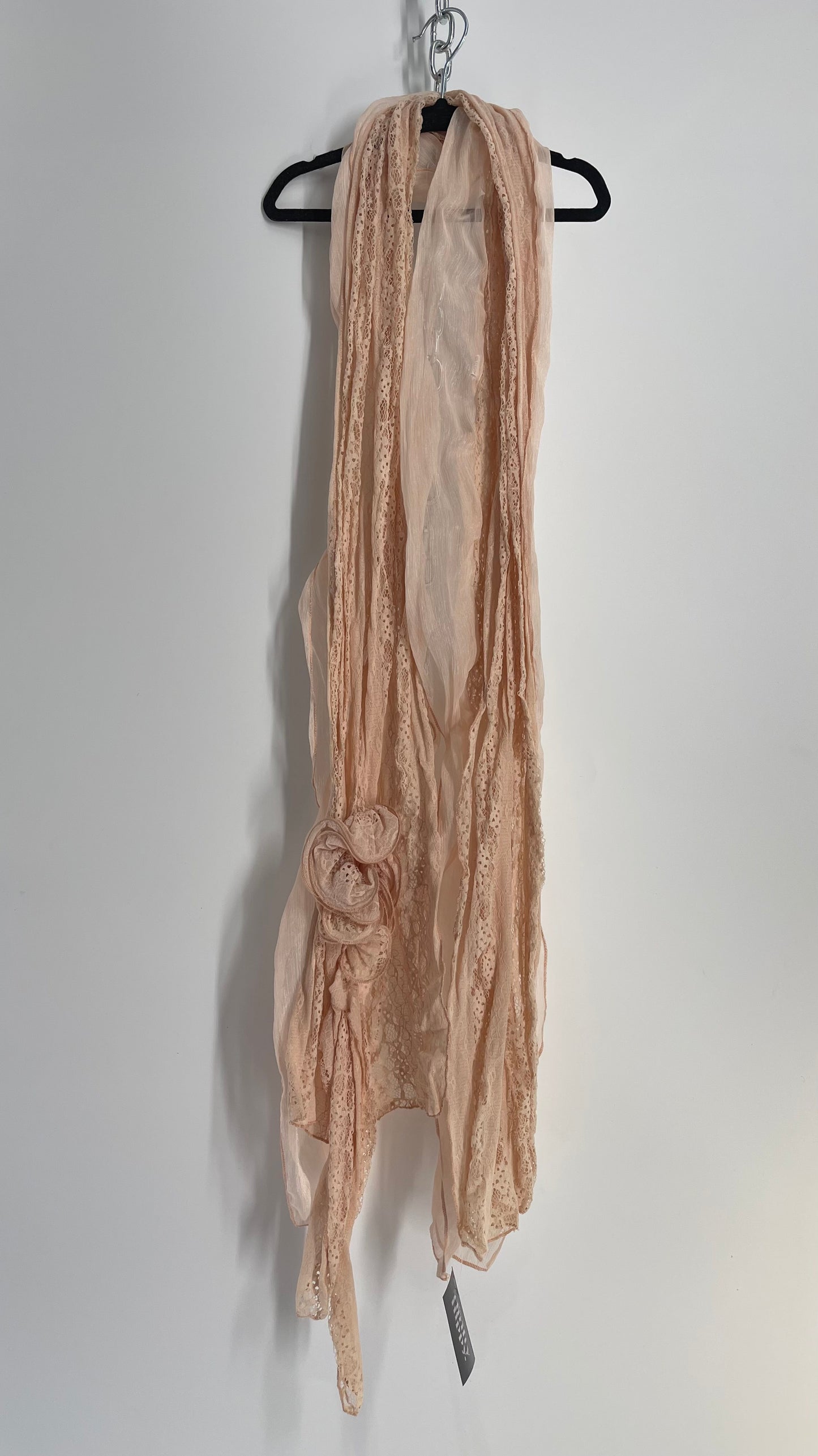 Vintage Dusty Pink Lace Rosette Scarf