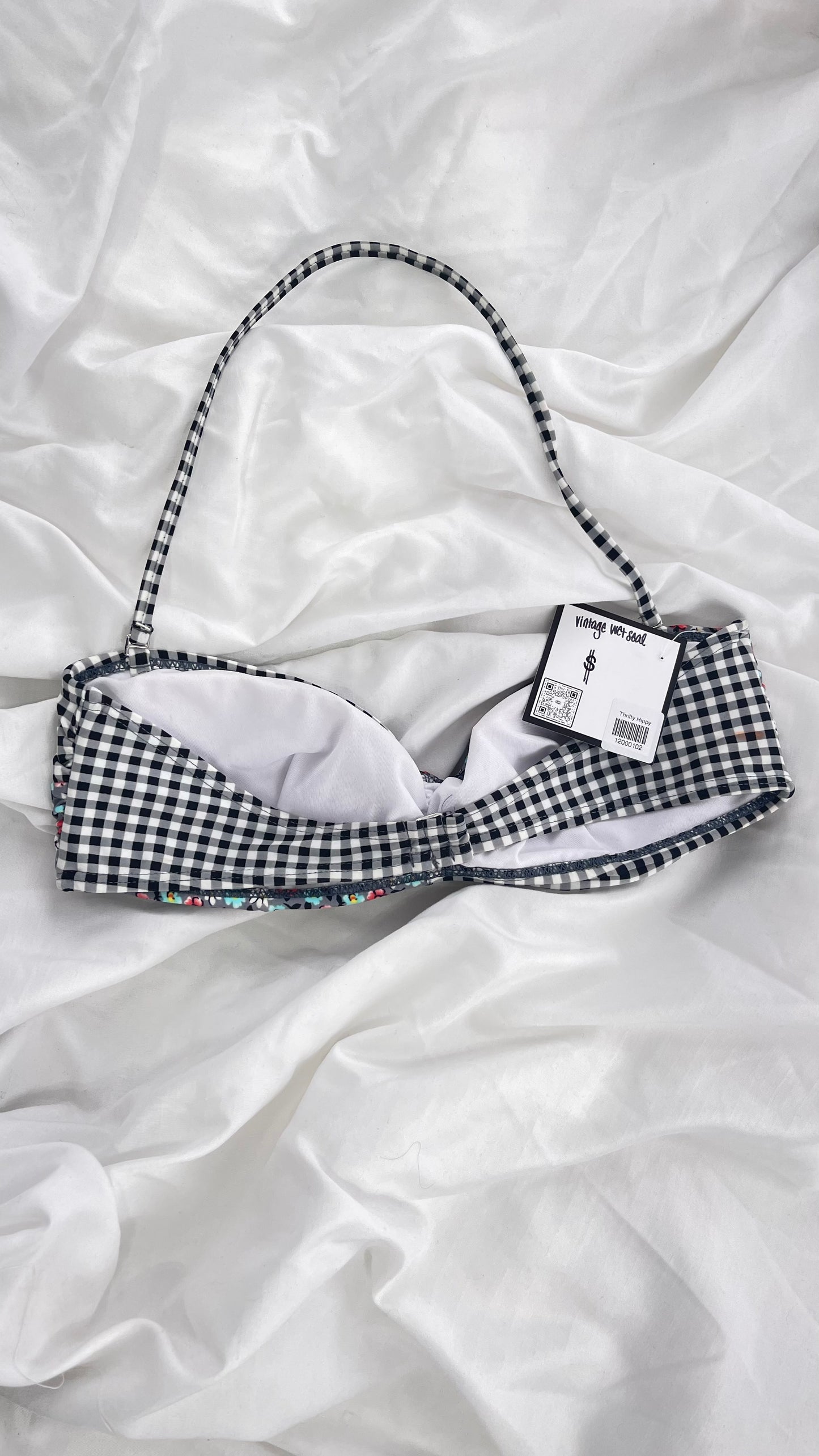 Vintage Wet Seal Checkered and Floral Swim Top (Medium)