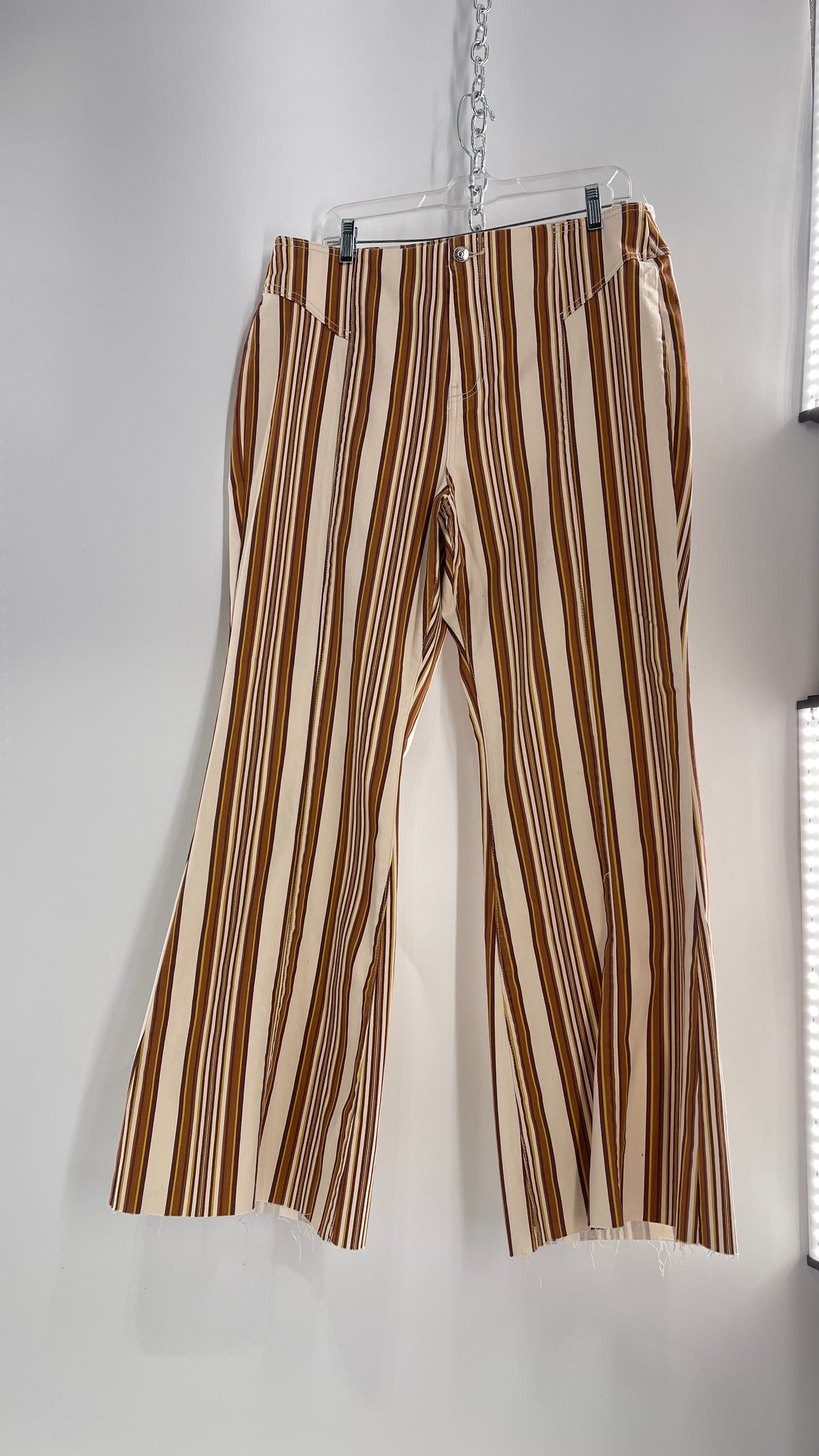 Free People 70s Striped Mustard and Rust Tones Flare Leg Bell Bottoms (33)