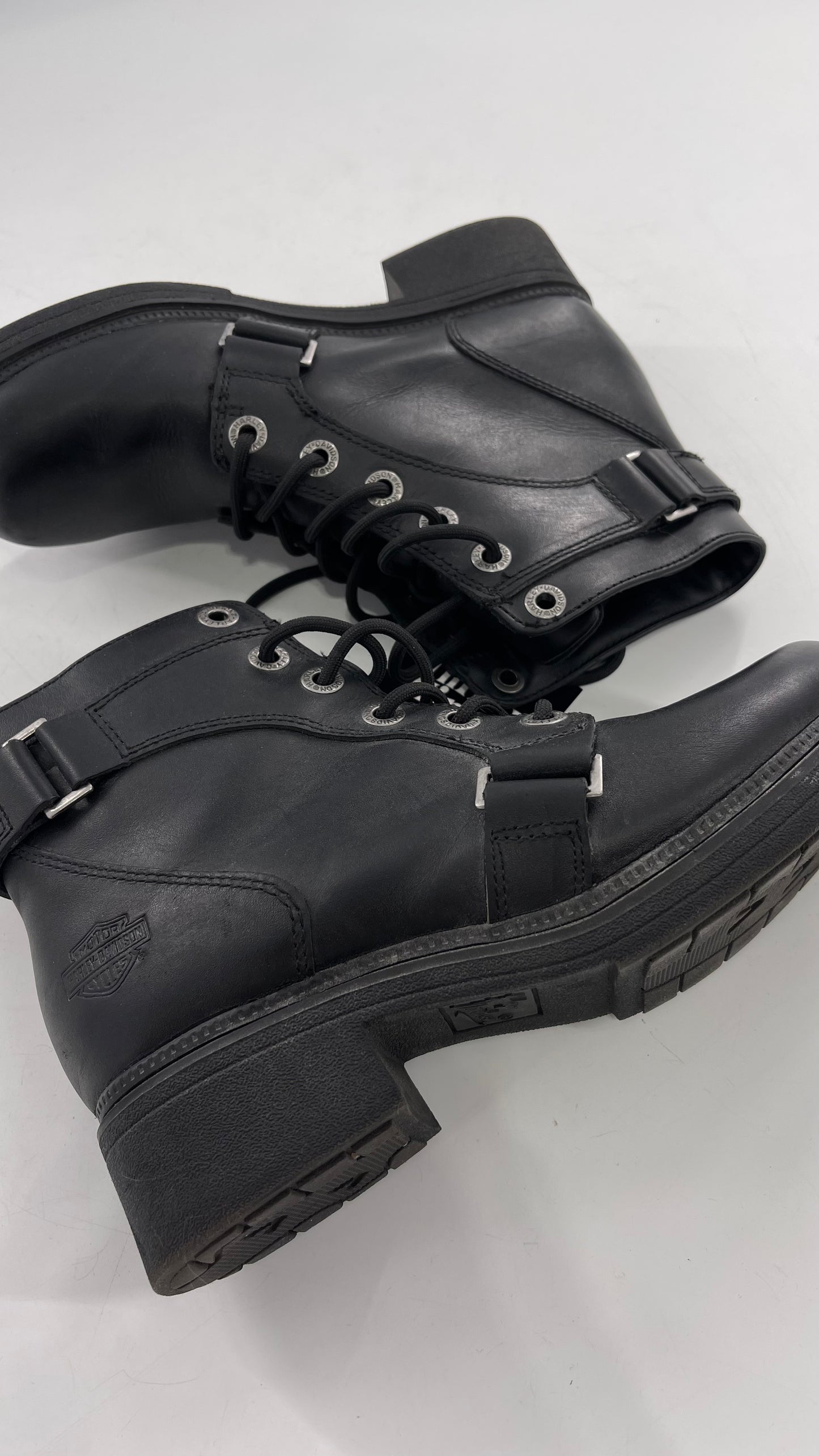 Harley Davidson Black Leather Combat Boots (8.5)