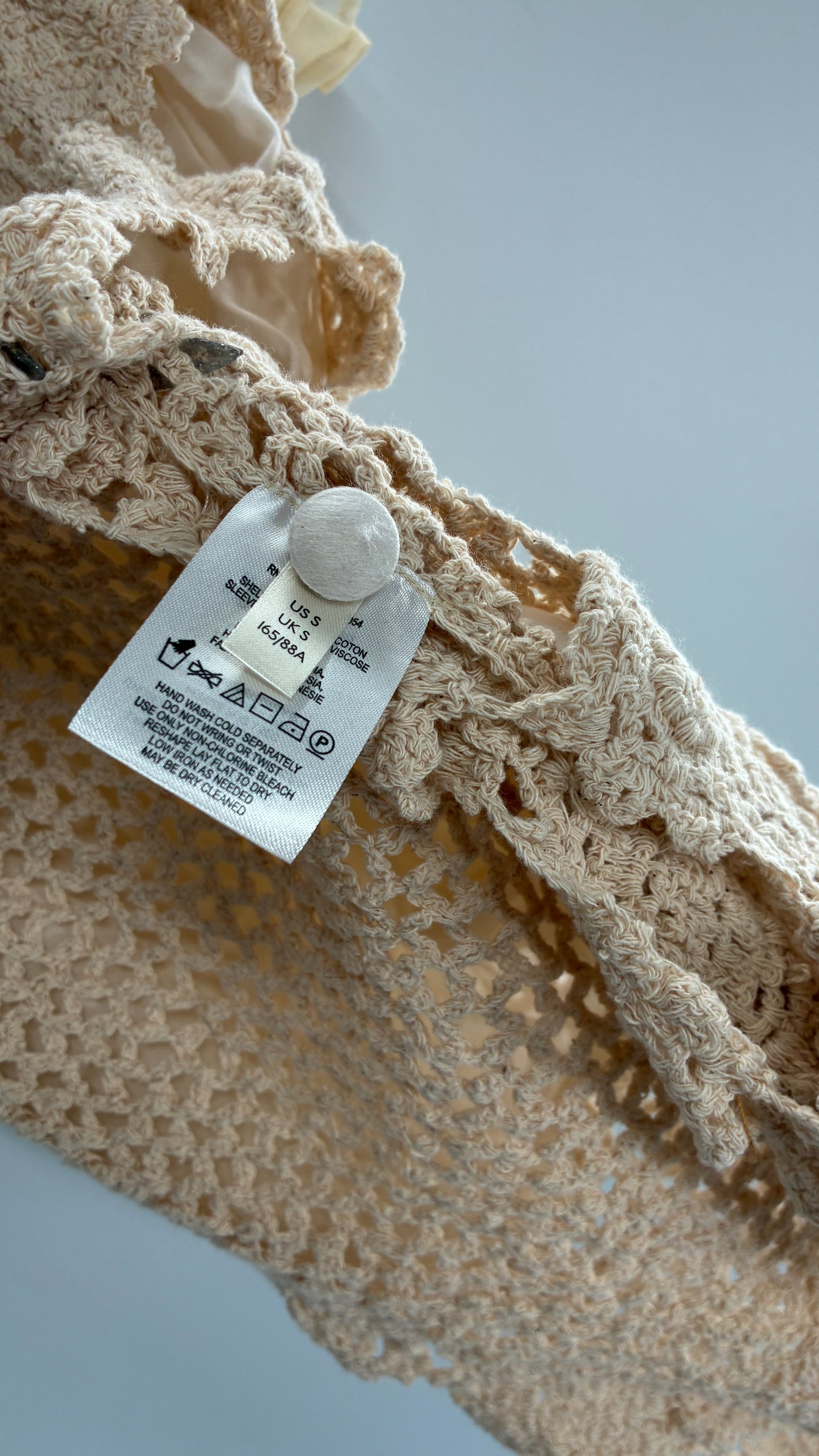 Free People Crochet Scalloped Open Side Dress with Ruffled Sleeve Details (S)