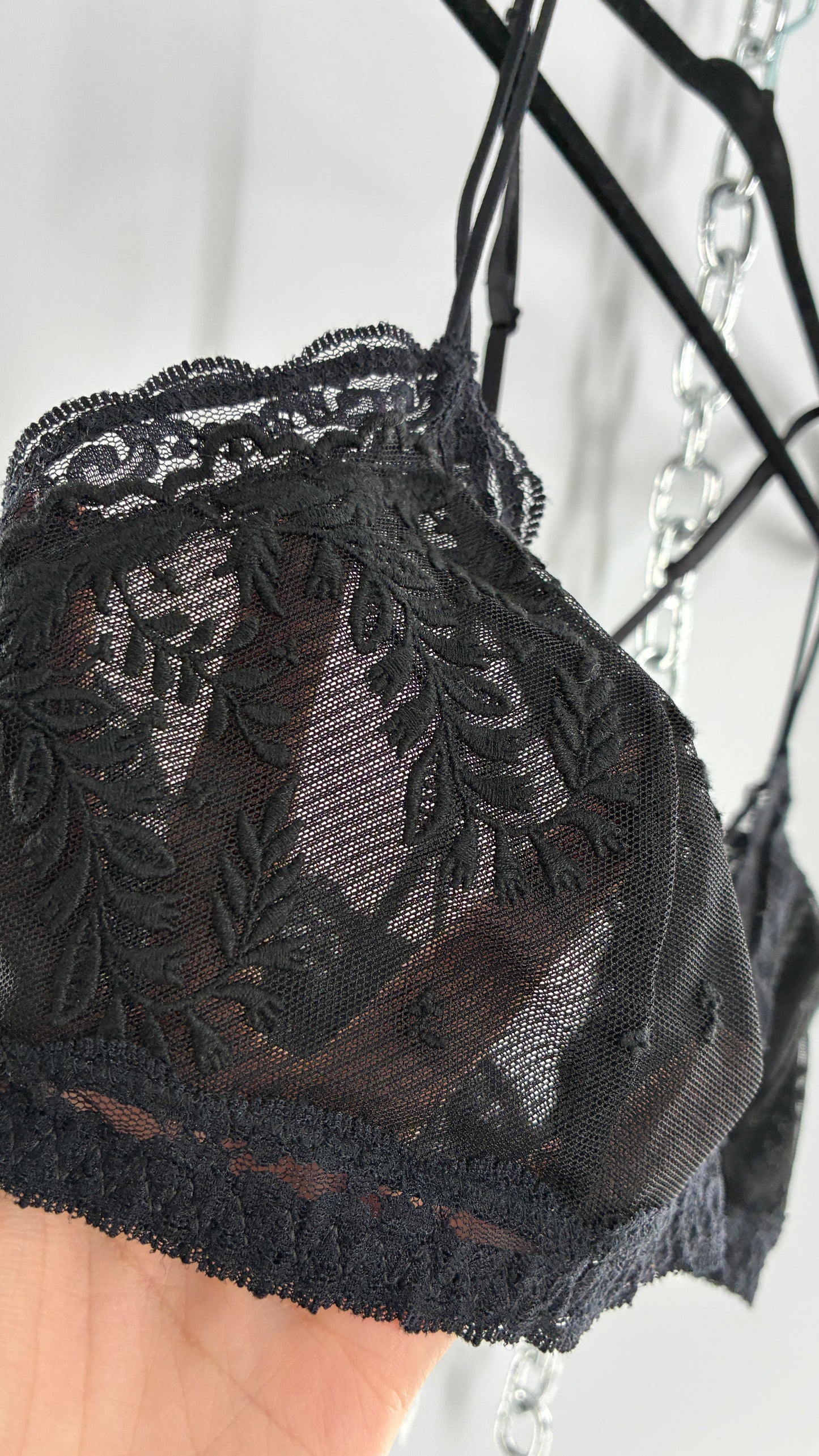 Free People Black Embroidered Lace Bralette (Medium)