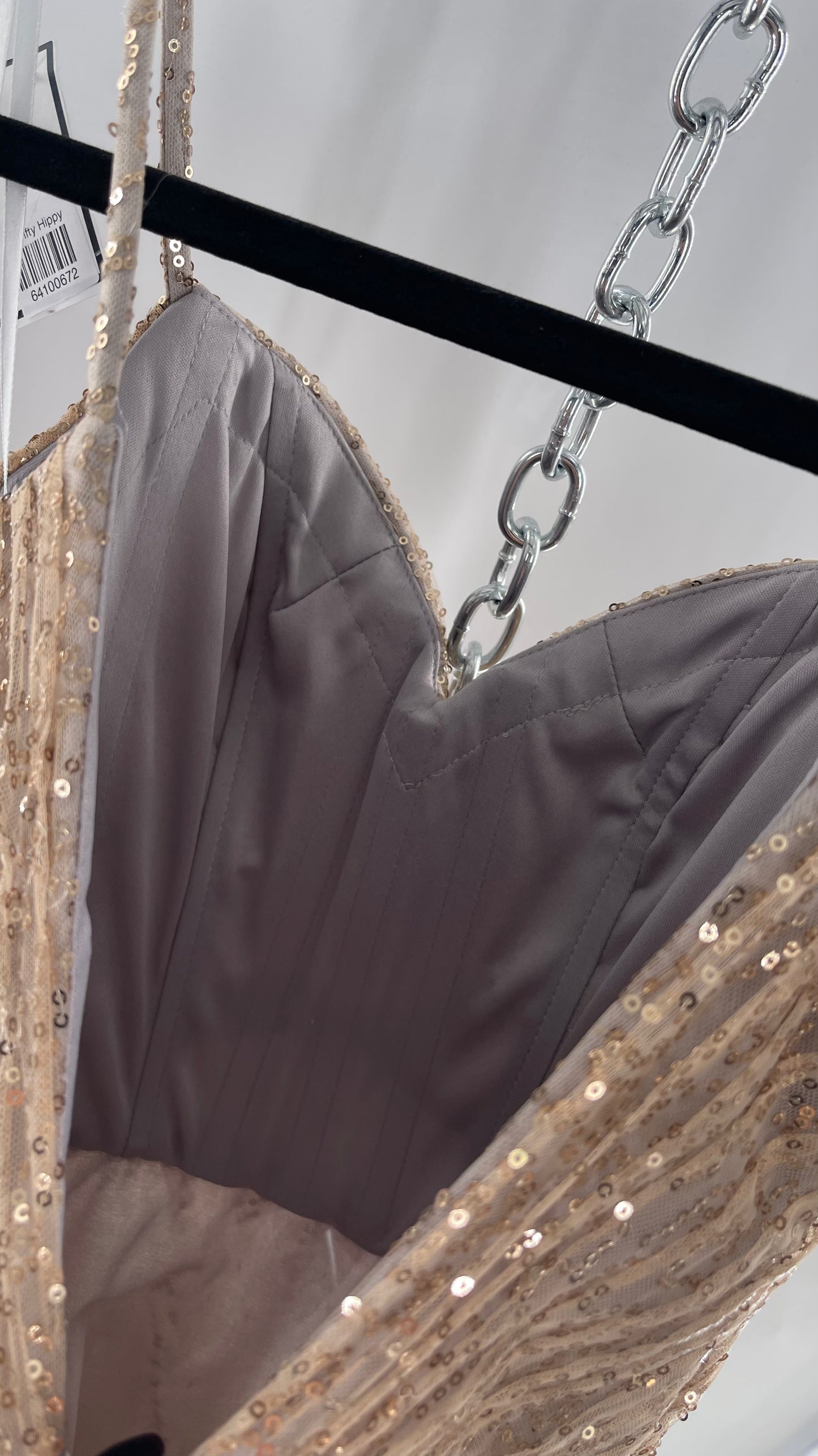 Terani Couture 1922H0420 Sleeveless Gold Sequin Tutu Dress with Ruched Corset Body (0)
