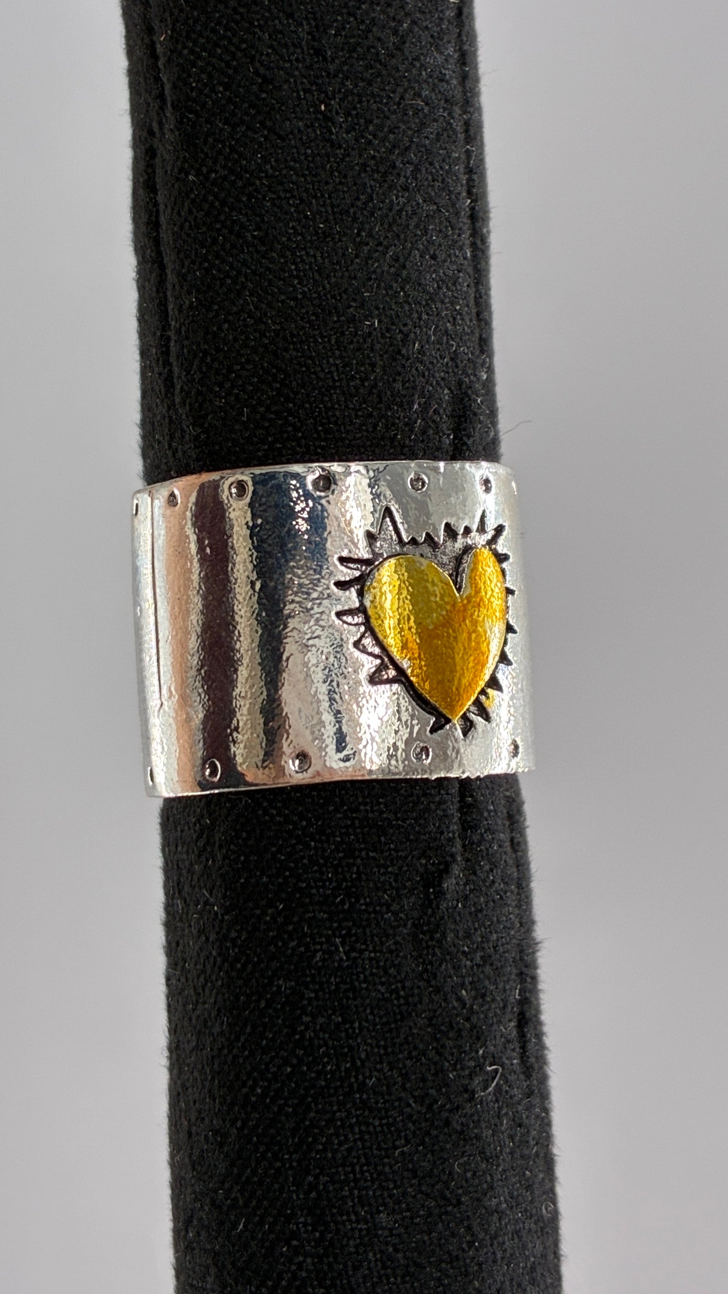 Silver Hardware Cuff Ring with Engraved Heart