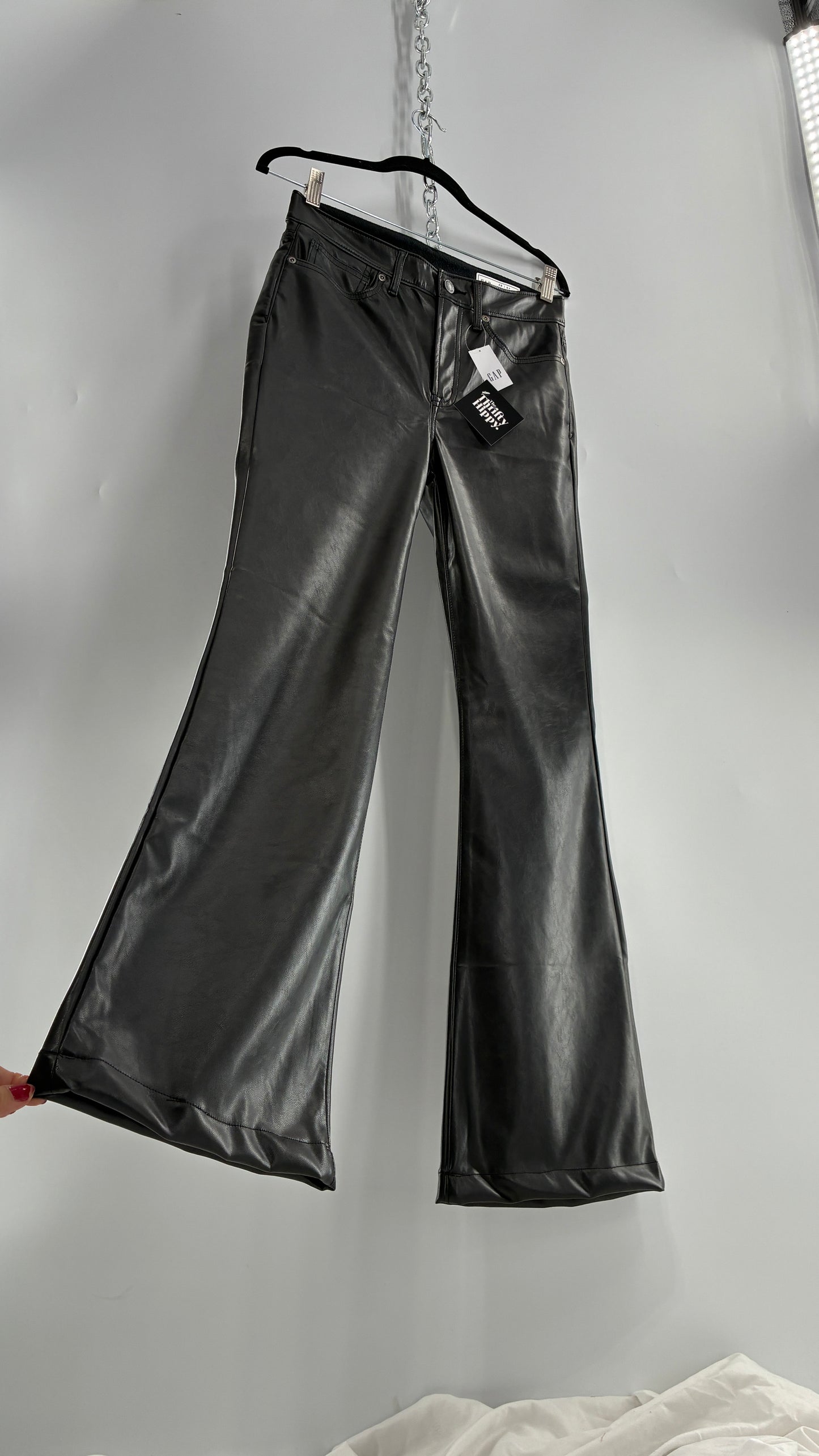 GAP Black Vegan Leather Flared Pants with Tags Attached (28/6R)