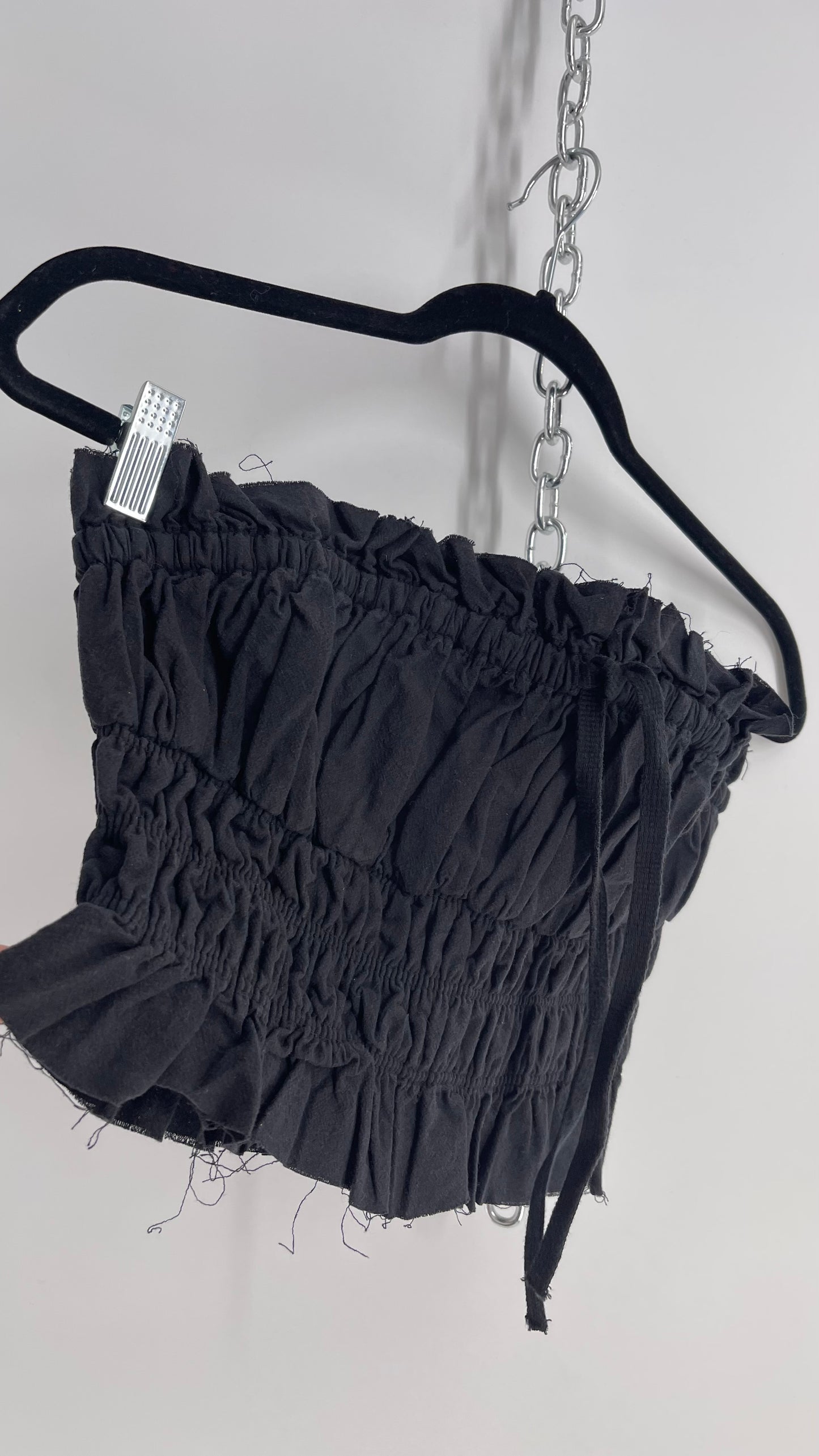 Free People Black Cotton Ruched Tank with Bow Bustline and Tags Attached (XS)