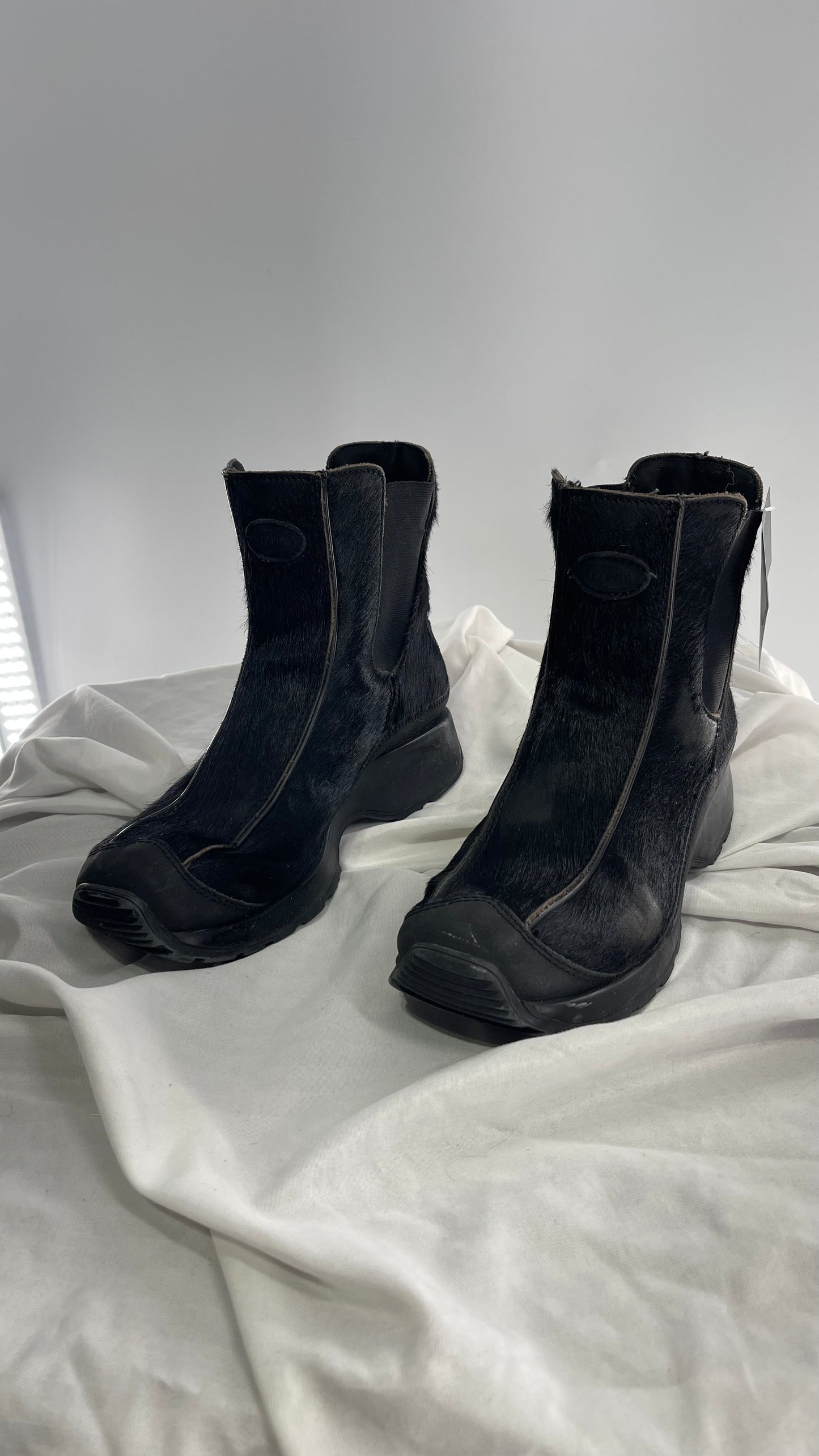 Vintage TECHNICA Black Cow Hide Round Toe Chunky Sole Boots (7.5)