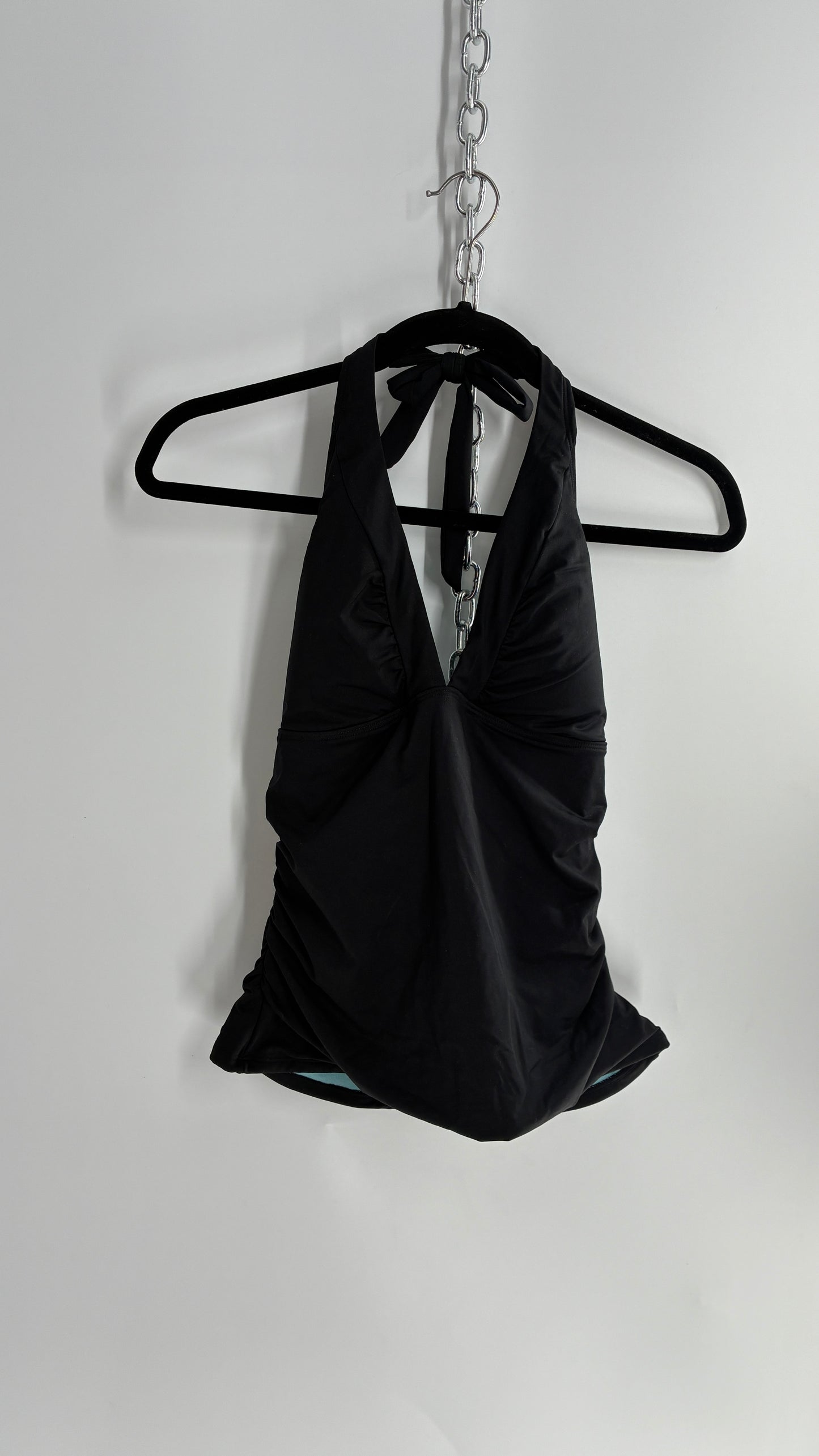 ATHLETA Black Ruched Halter Tank with Built in Lined Bra and Tags Attached (Small)