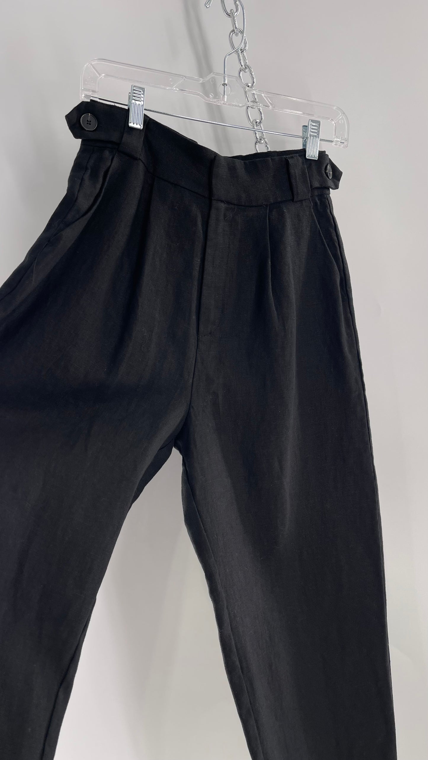 Thrills Black Thick Linen Trouser with Side Buttons and Pleating (4)