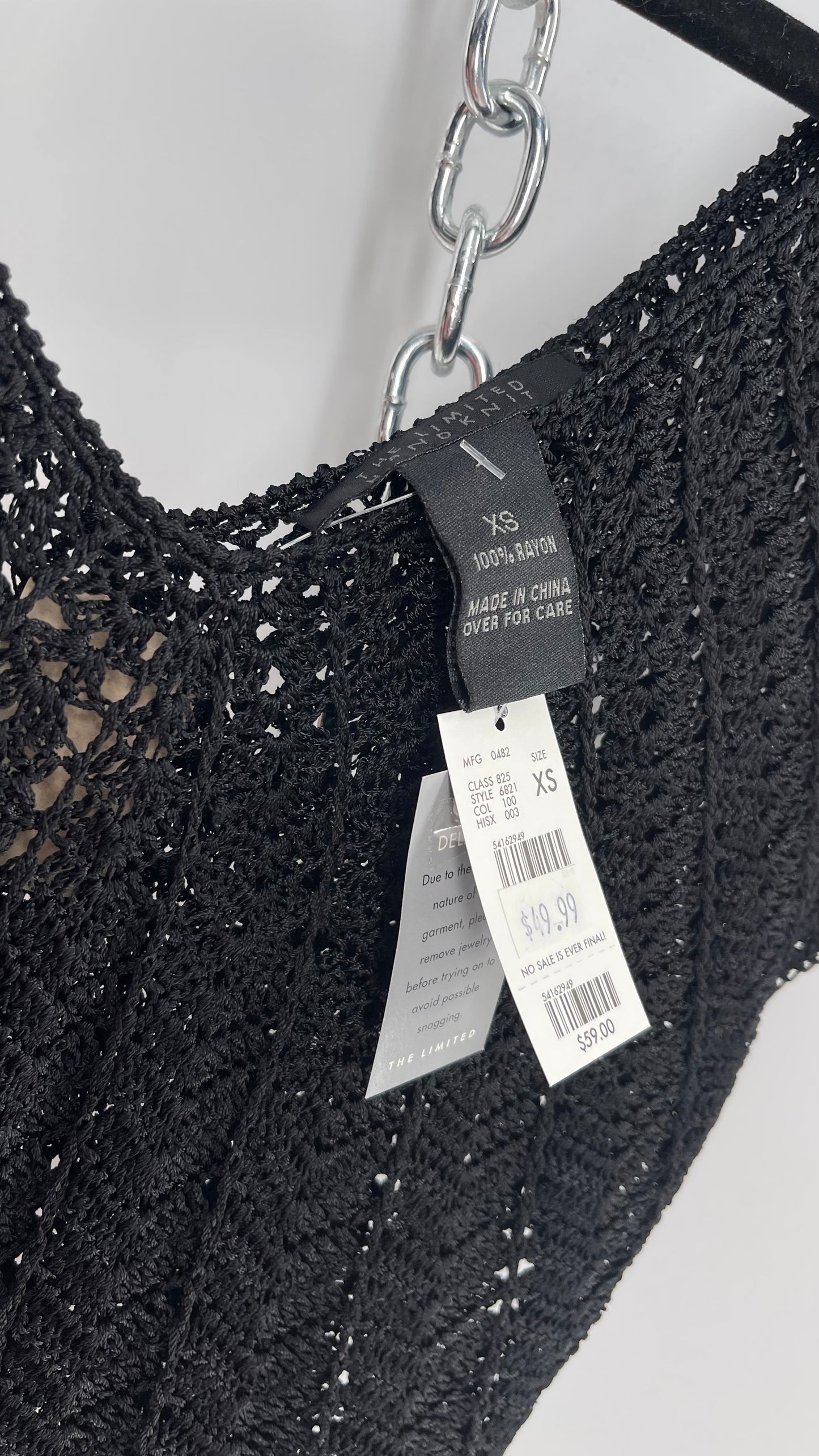 Vintage THE LIMITED Hand Knit Crochet Black Drape Sleeve Top (XS)