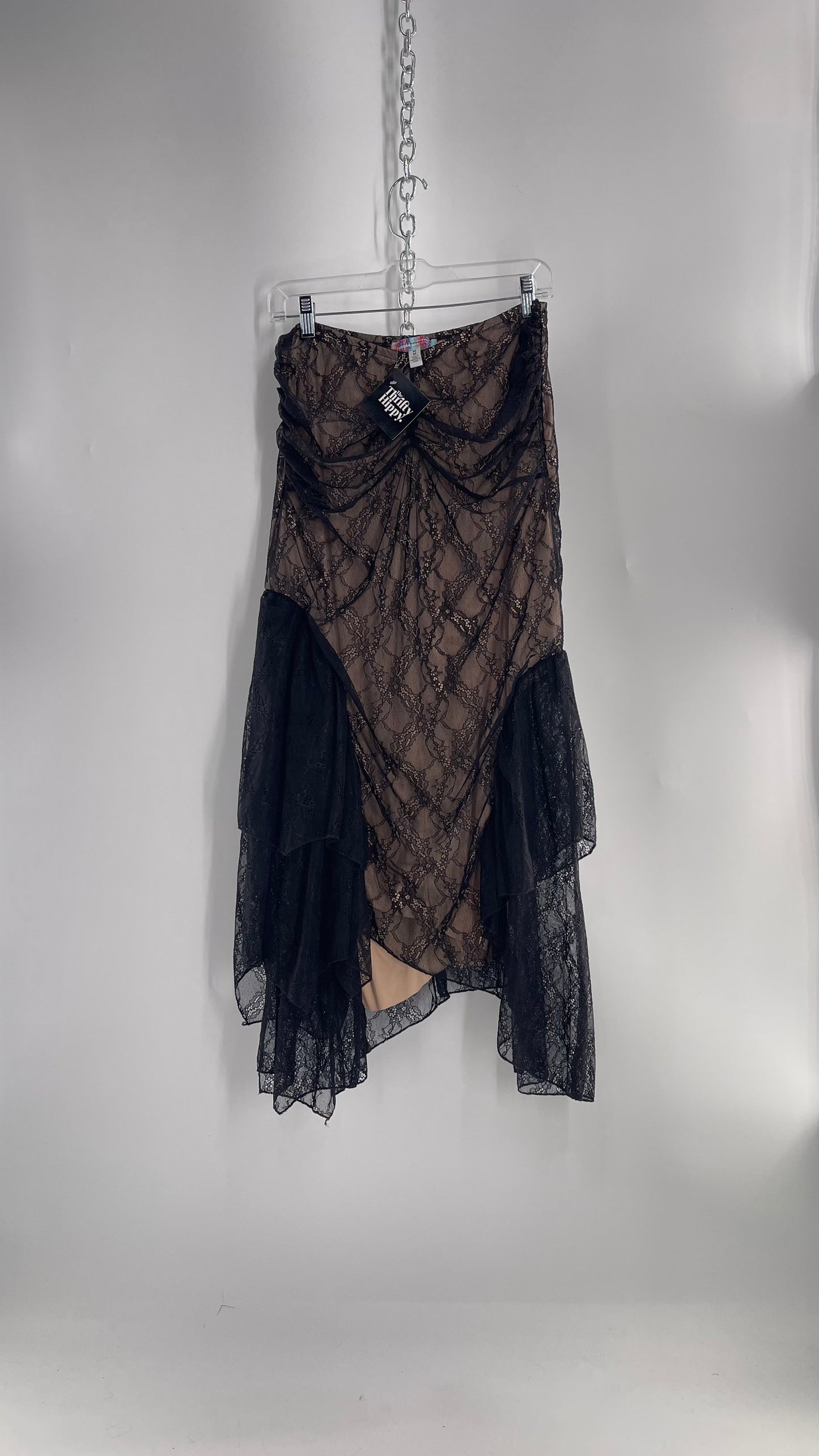 Urban Outfitters Black Lace Midi Skirt with Nude Underlay (Medium)