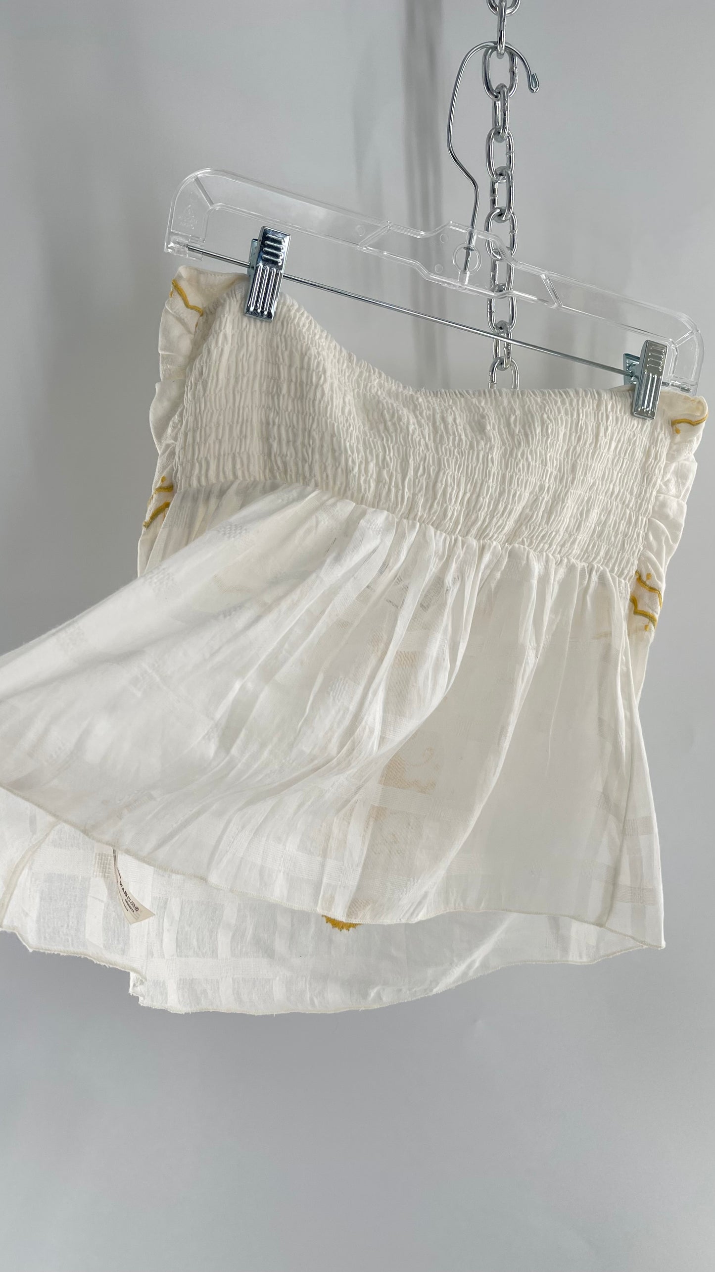 Intimately Free People White Cotton Tube Tank with Yellow Embroidered Detailing (L)