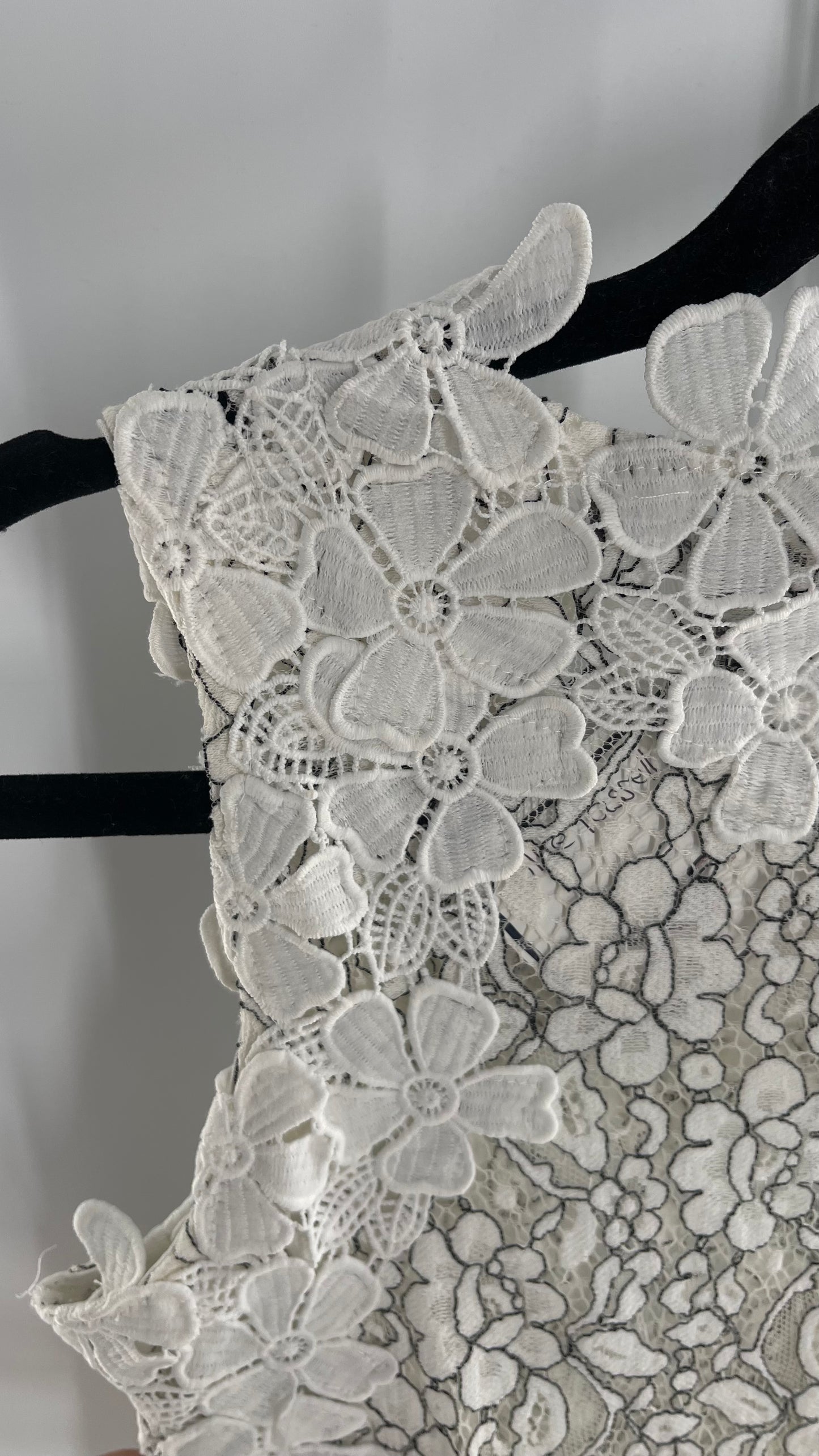Anthropologie Blue Tassel White Lace Tank with White Lace Under bust and Collar Trim (XS)