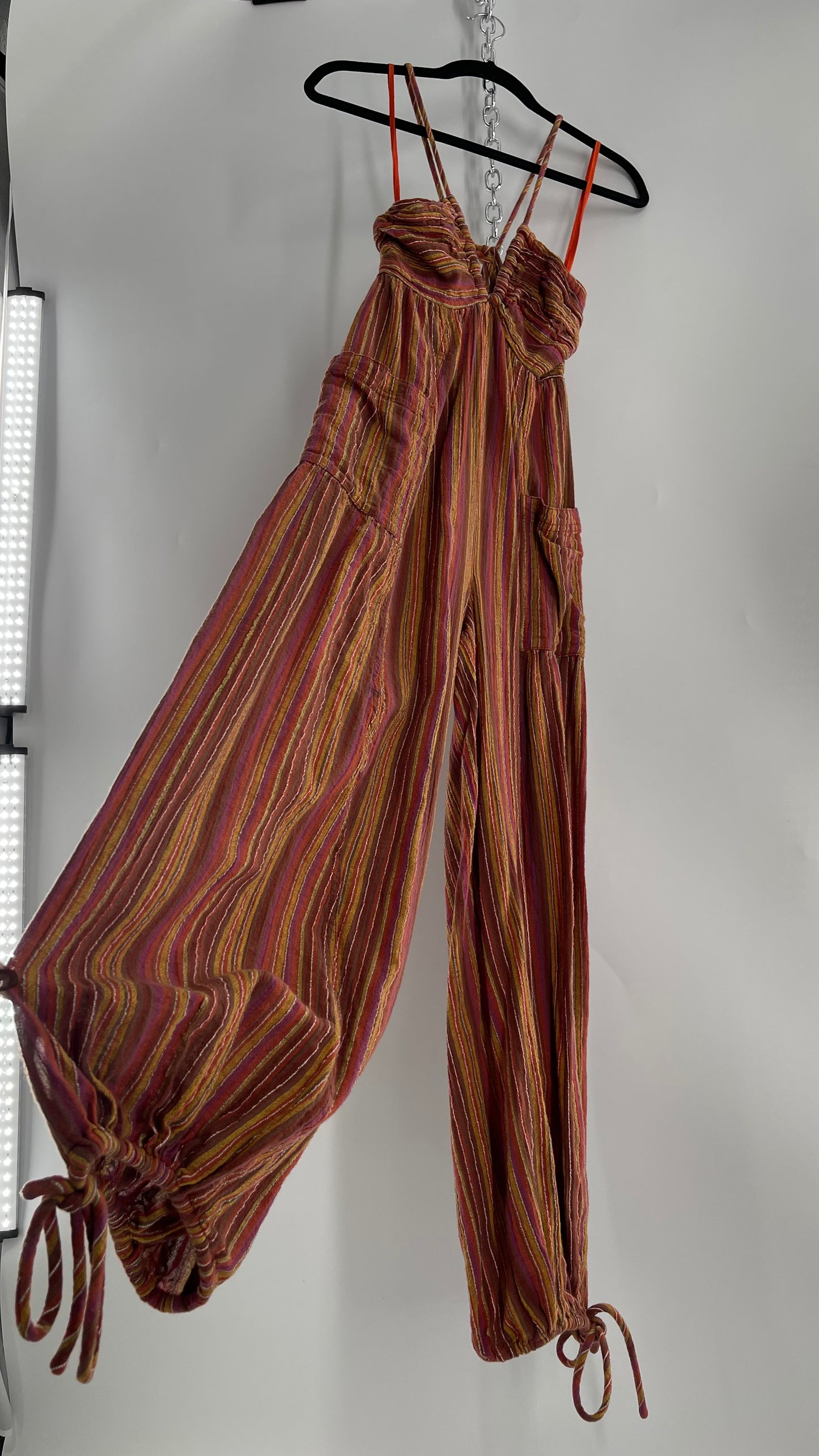 Free People Sundaze Striped Cotton Jumpsuit (XS)