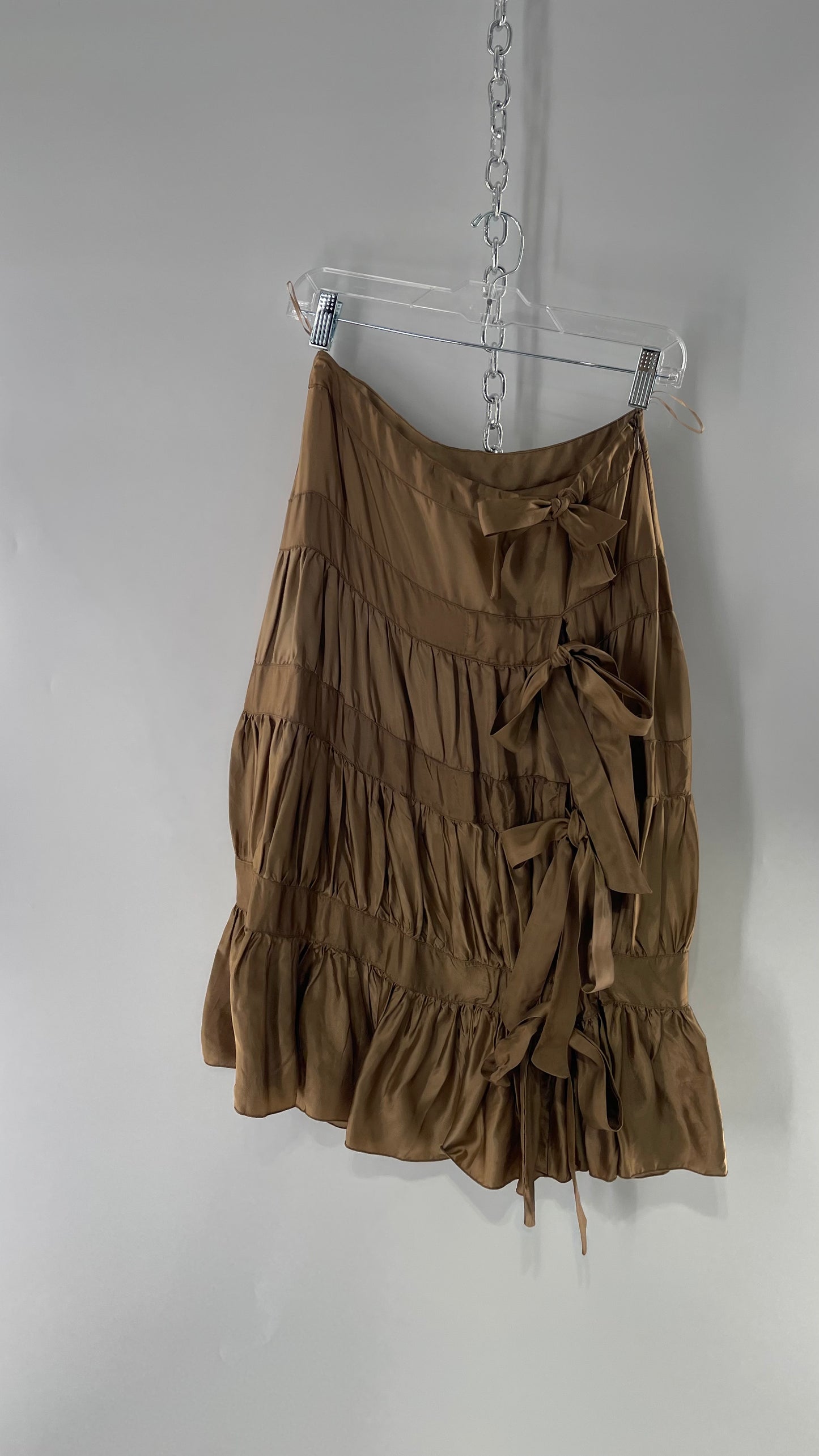 Ysatis Greece Bronze Metallic Fabric Skirt with Dainty Feminine Bow Detailing on Side (1)