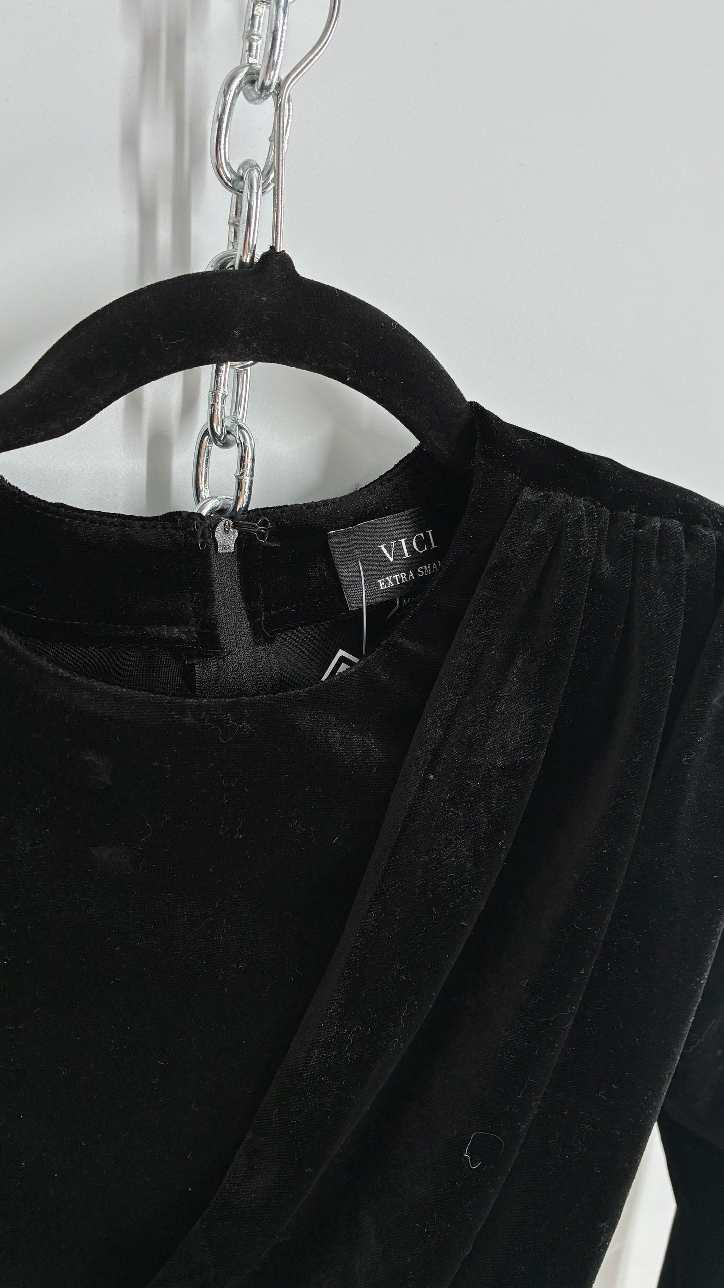 Vintage VICI Black Draped Long Sleeve with Ostrich Feather Hems and Cuff (XS)