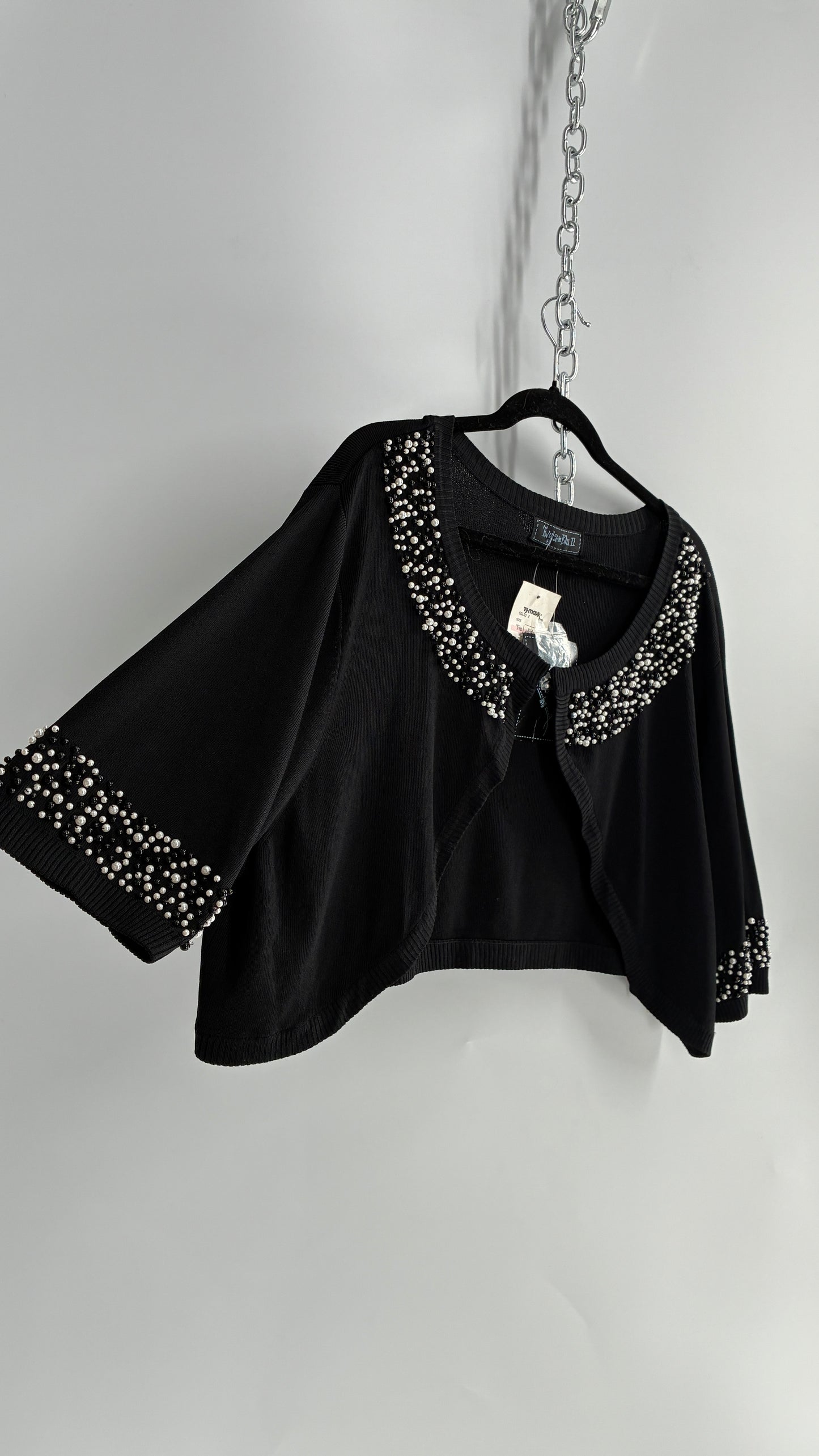 Deadstock Vintage Black Shrug with Beaded, Pearl Details and Tags Attached (3X)