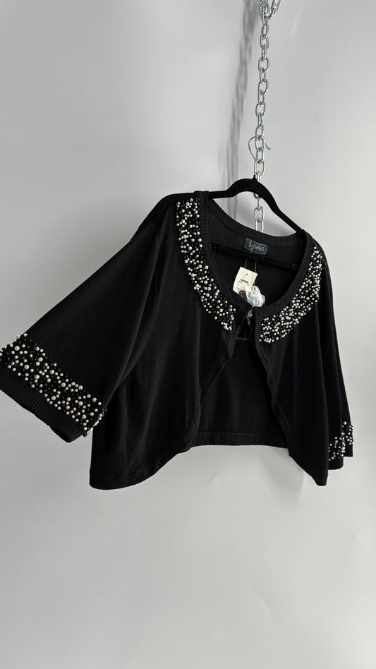 Deadstock Vintage Black Shrug with Beaded, Pearl Details and Tags Attached (3X)