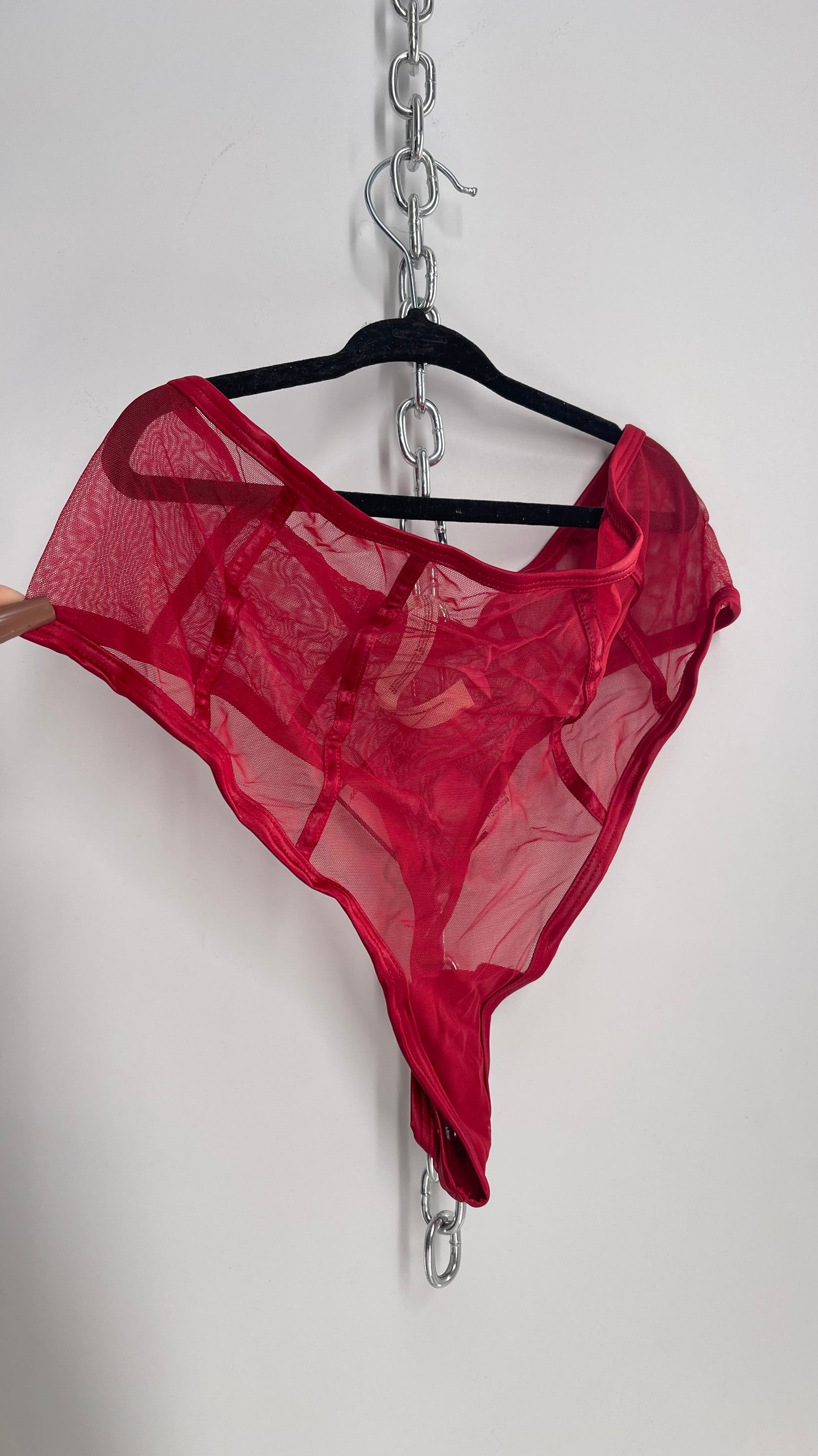 Intimately Free People NWOT Red High Waisted Thong with Red Satin Piping (Medium)