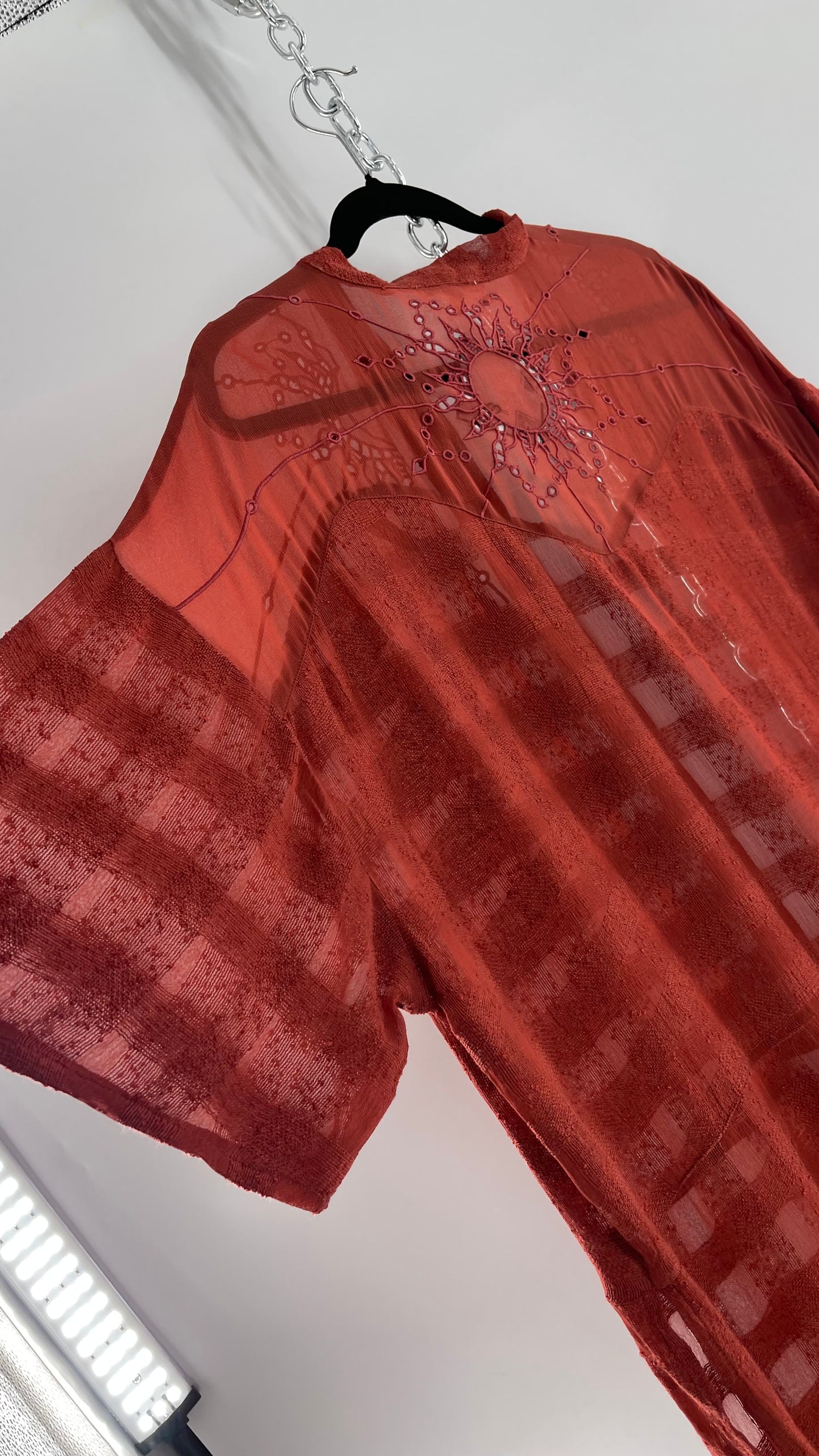 NFO Anthropologie Burnt Orange Cape With Embroidered Solstice Sun and Crescent Moon Designs (One Size)