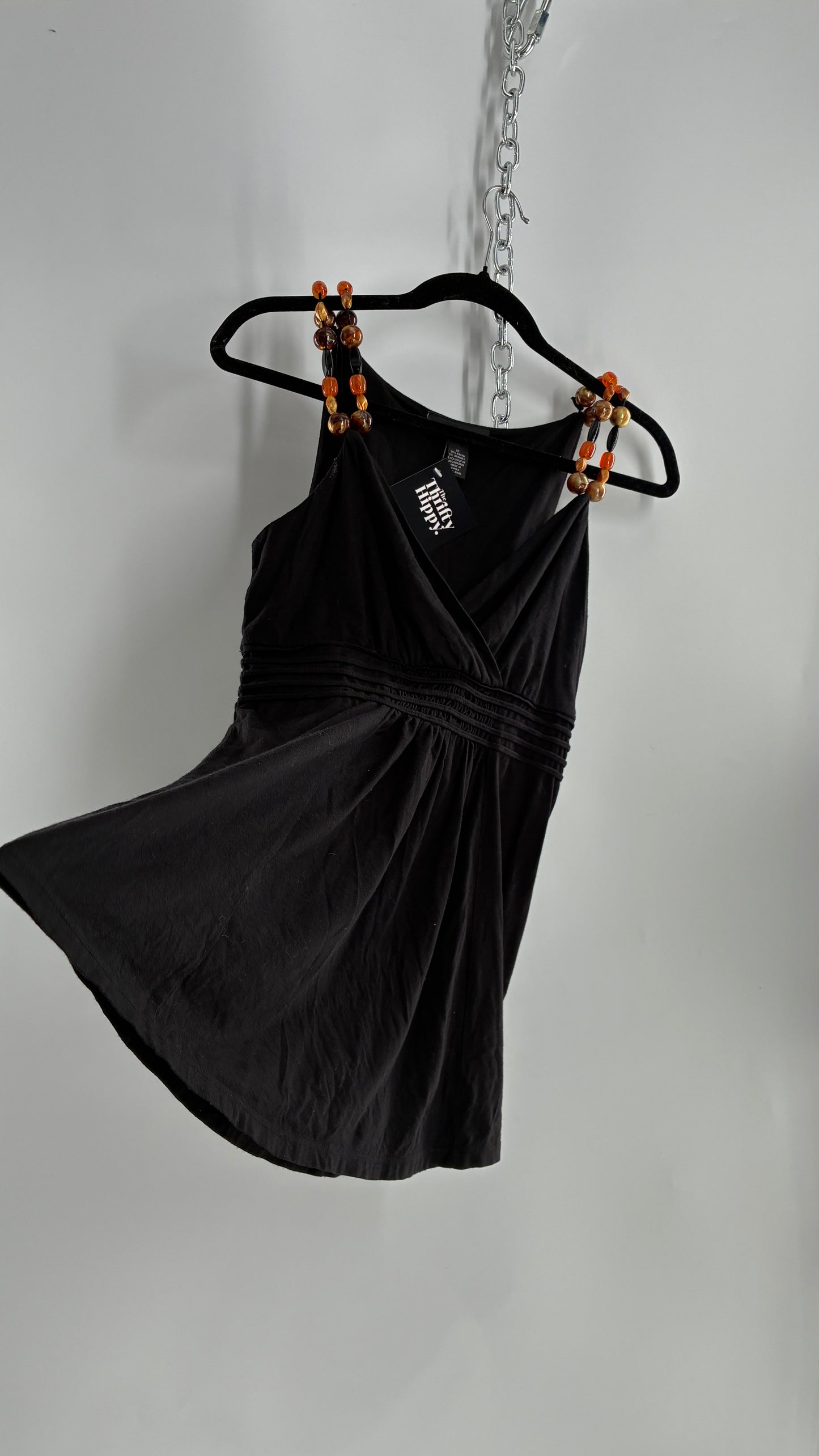 Vintage 1990s Black Camisole with Beaded Straps (Medium)
