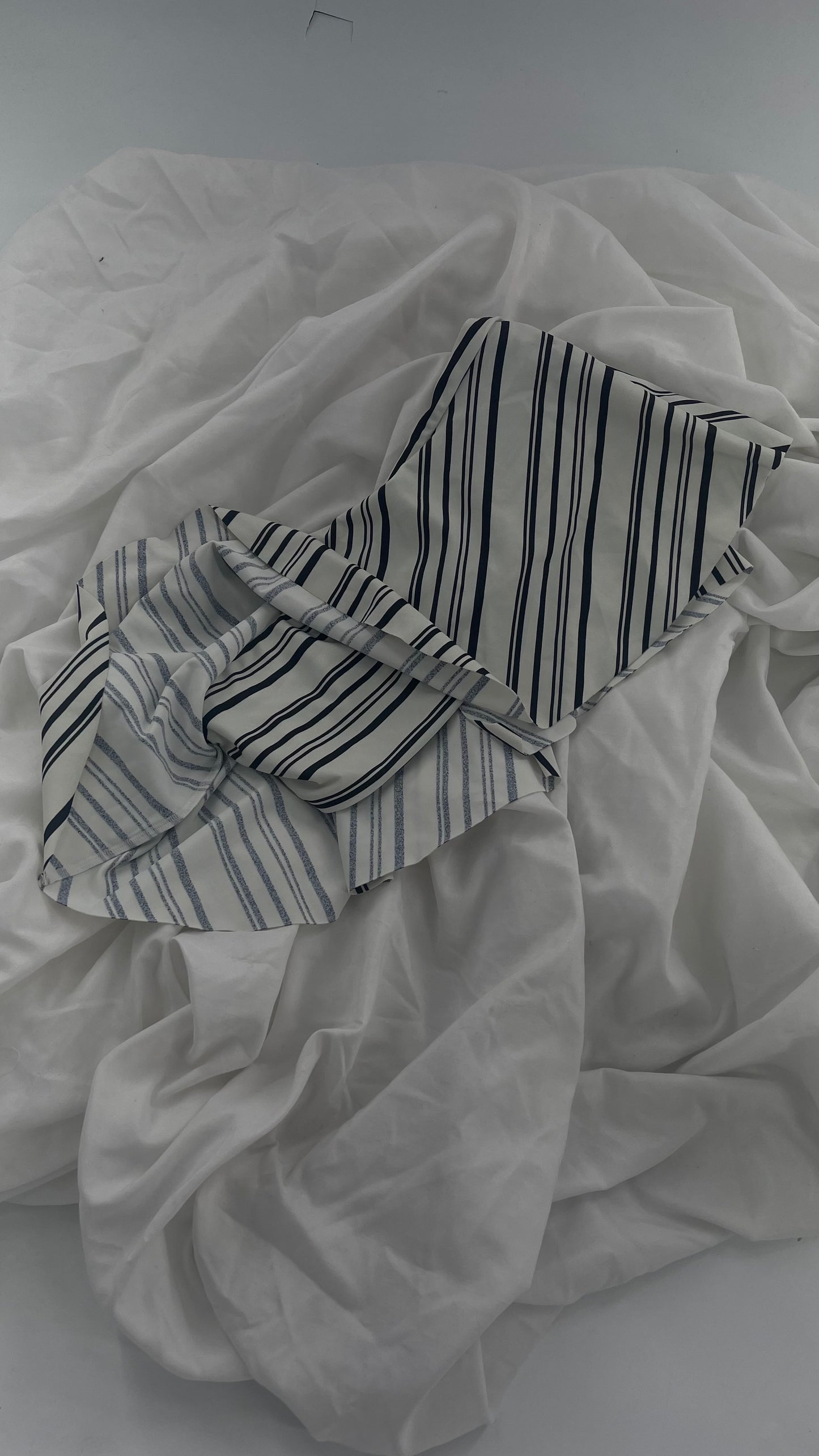 Anthropologie Citrine Made in Bali White/Black Striped Bandeau Swim Top with Ruffle (Small)
