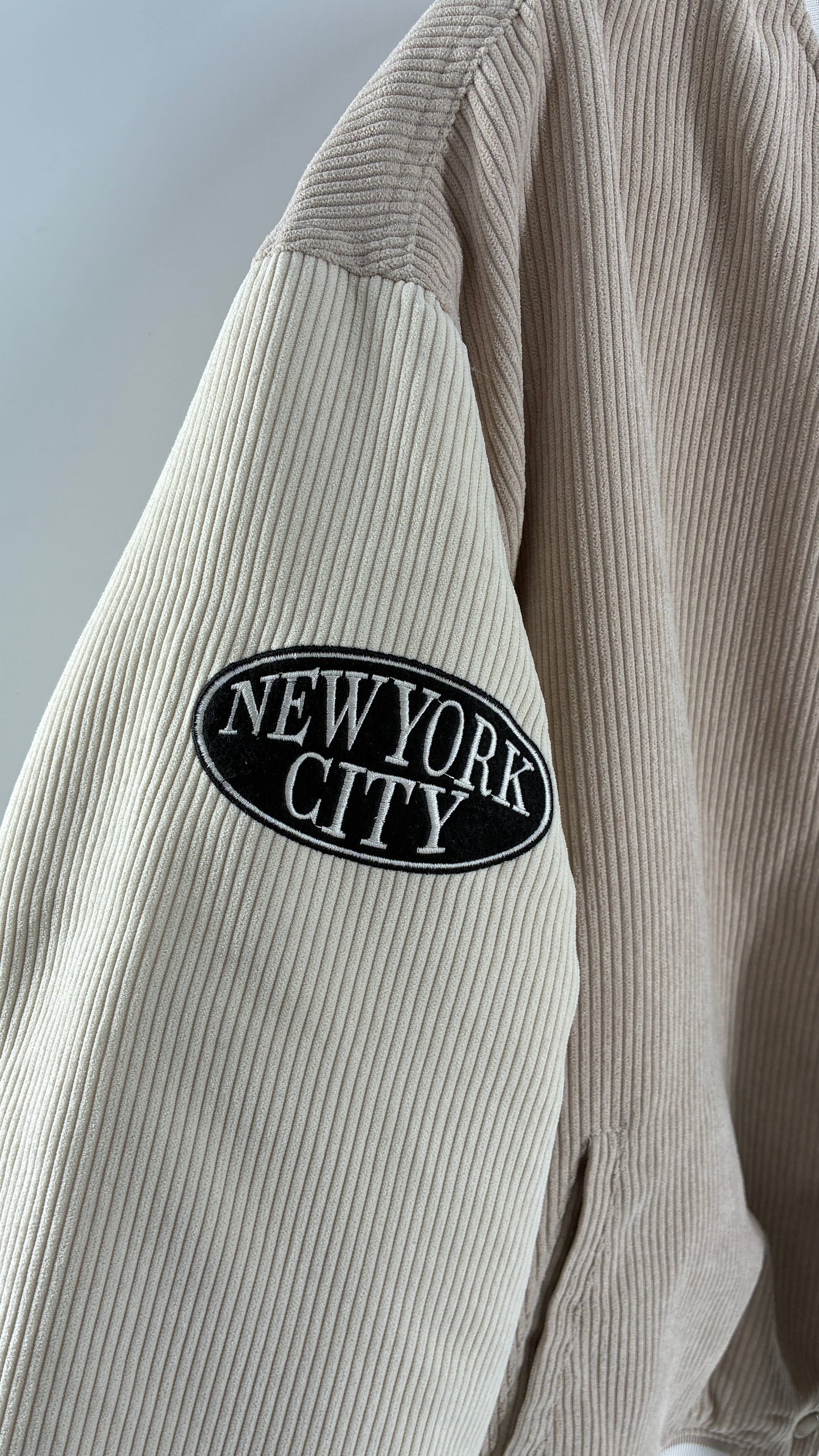 Cult Favorite Corduroy NYC Patch/Badge Varsity Jacket (XL)