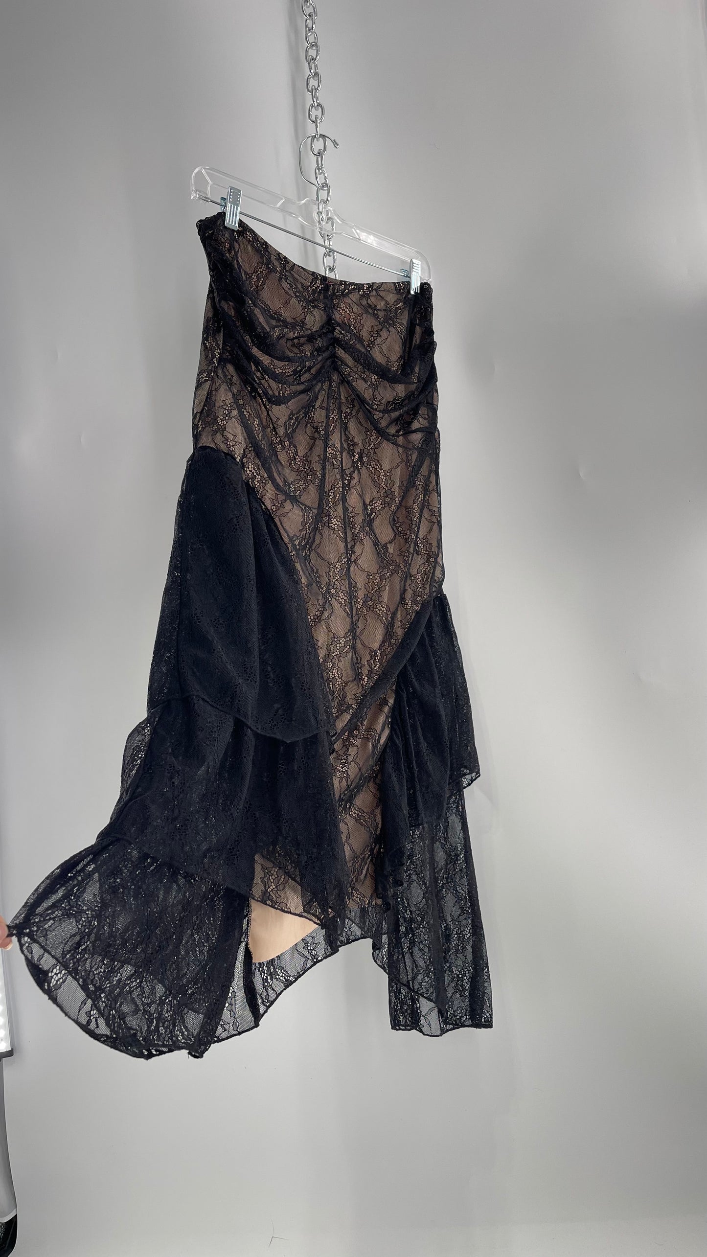 Urban Outfitters Black Lace Midi Skirt with Nude Underlay (Medium)